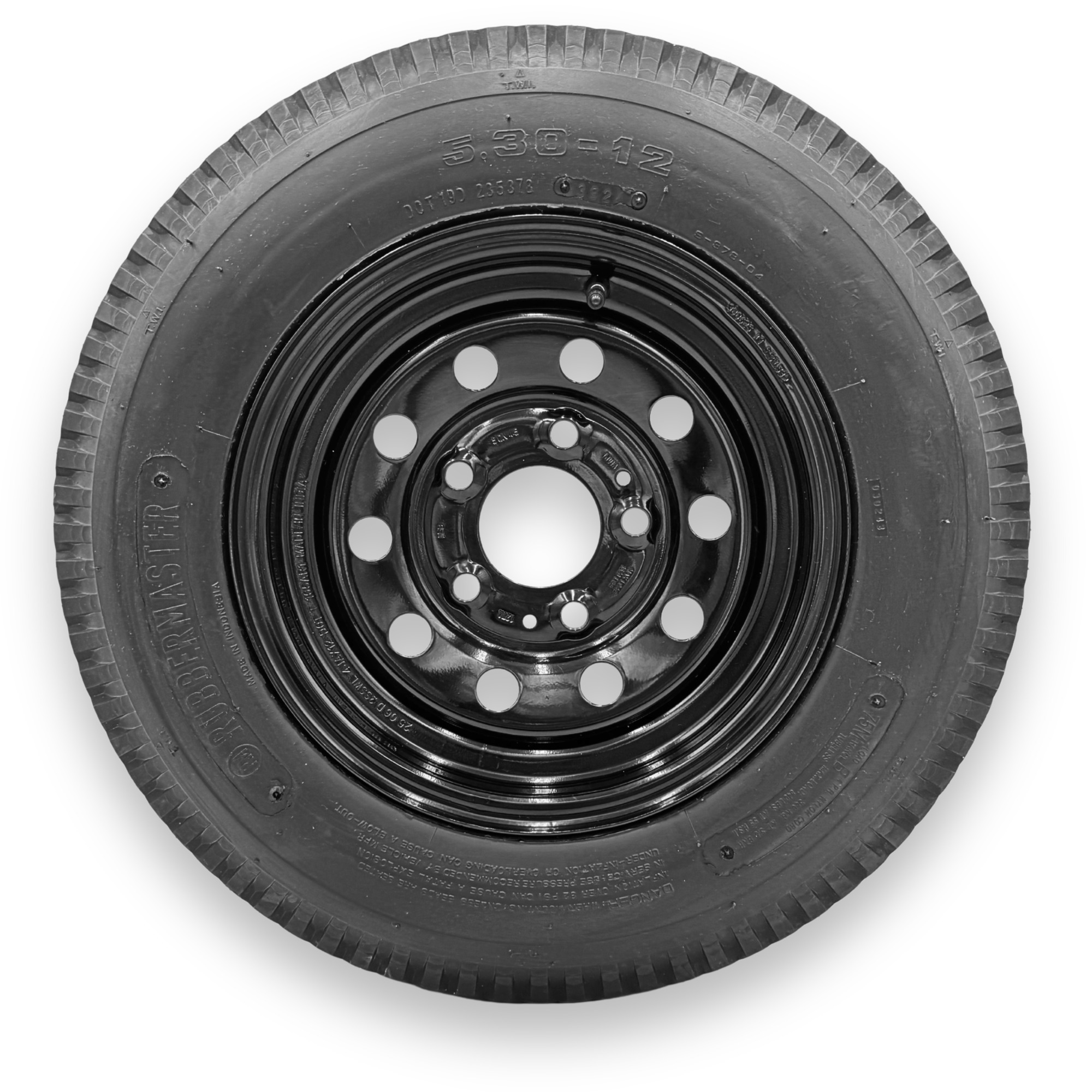 Rubbermaster 4.80-12 6 Ply TL Highway Rib Tire on a 5 on 4.5 Bolt Black Modular Wheel