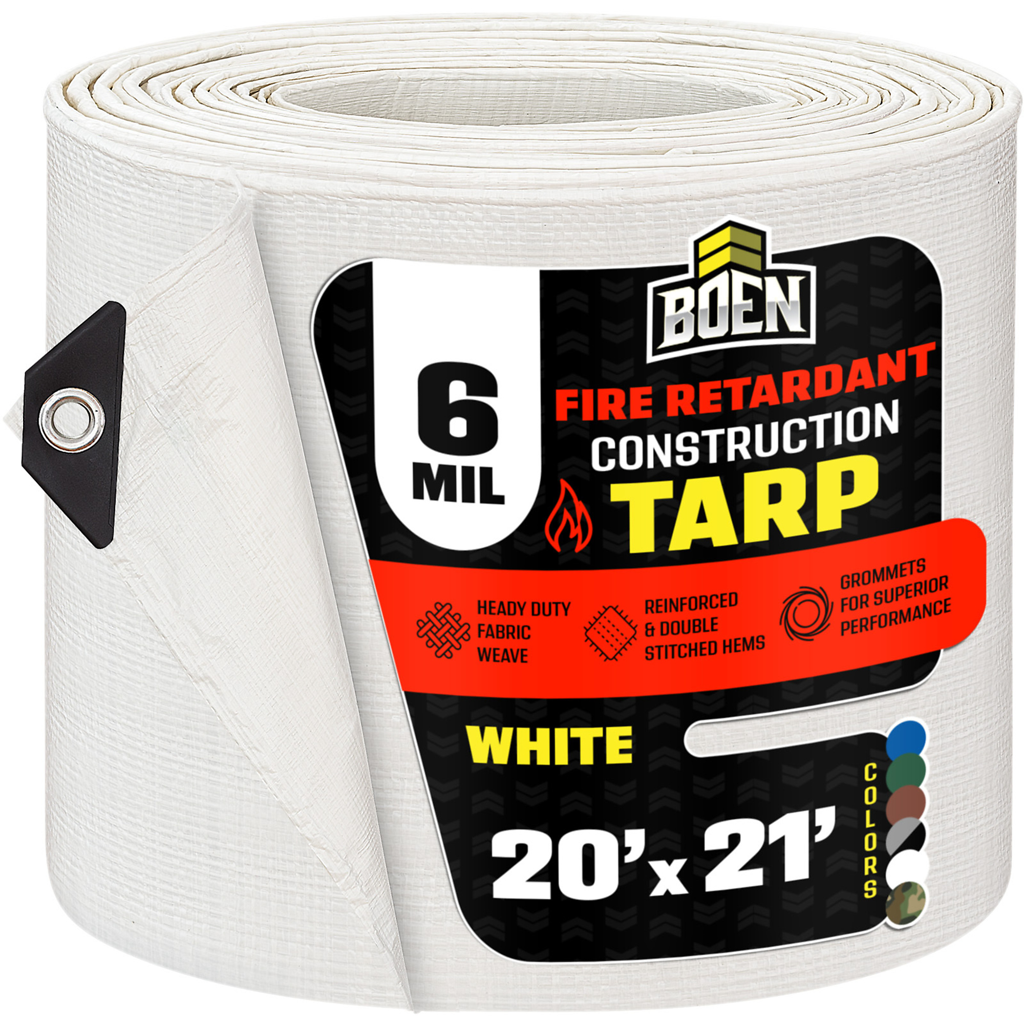 Boen 20 ft x 21 ft White Tarp, 8 Mil Thick Fire Retardant