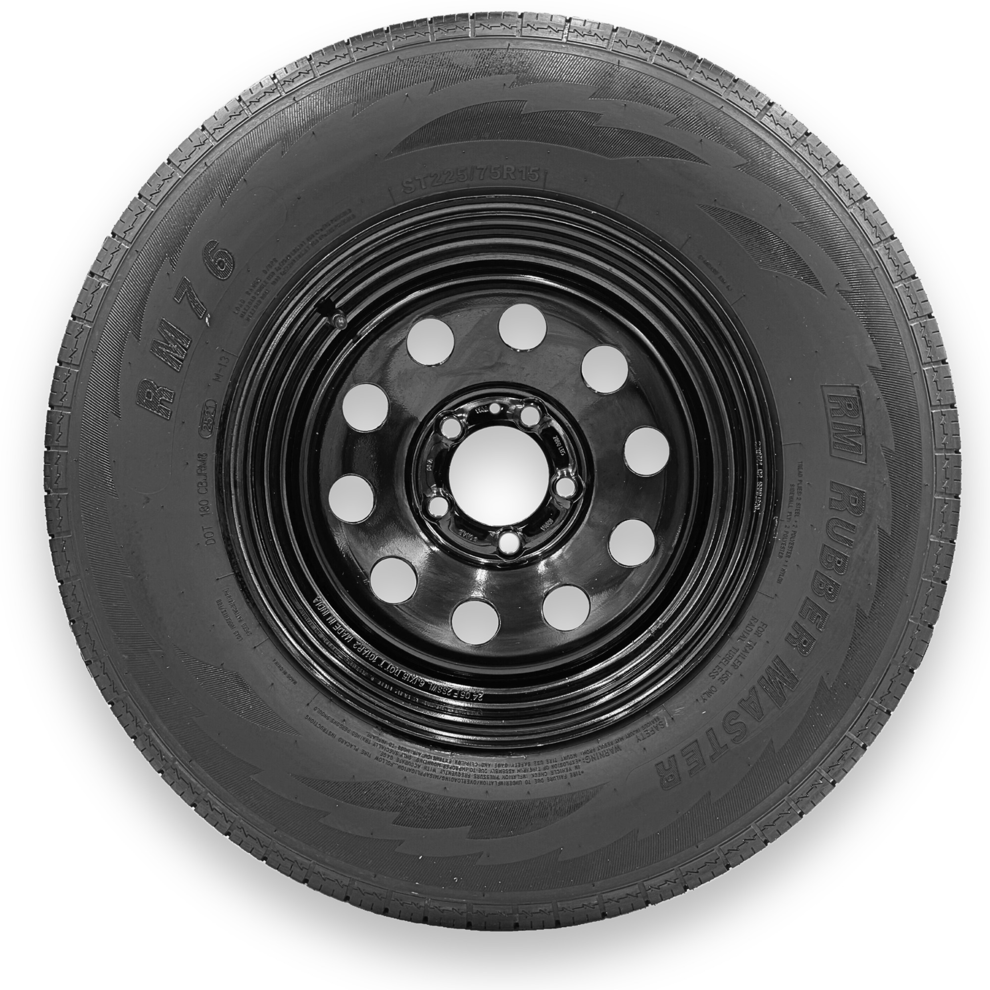 RubberMaster Highway Rib Tire on Black Modular Wheel — 225/75D15, 8 Ply, 5 on 4.5 Bolt Pattern, Model# 599495BLK