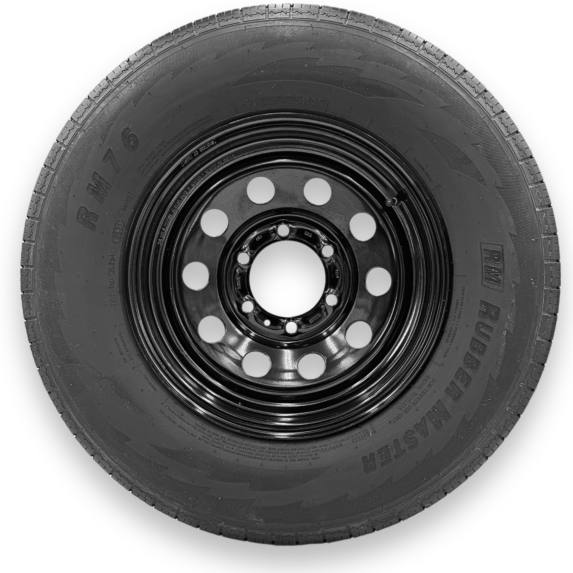 RubberMaster ST225/75R15 10 Ply TL Highway Rib Tire on a 6 on 5.5 Bolt Black Modular Wheel