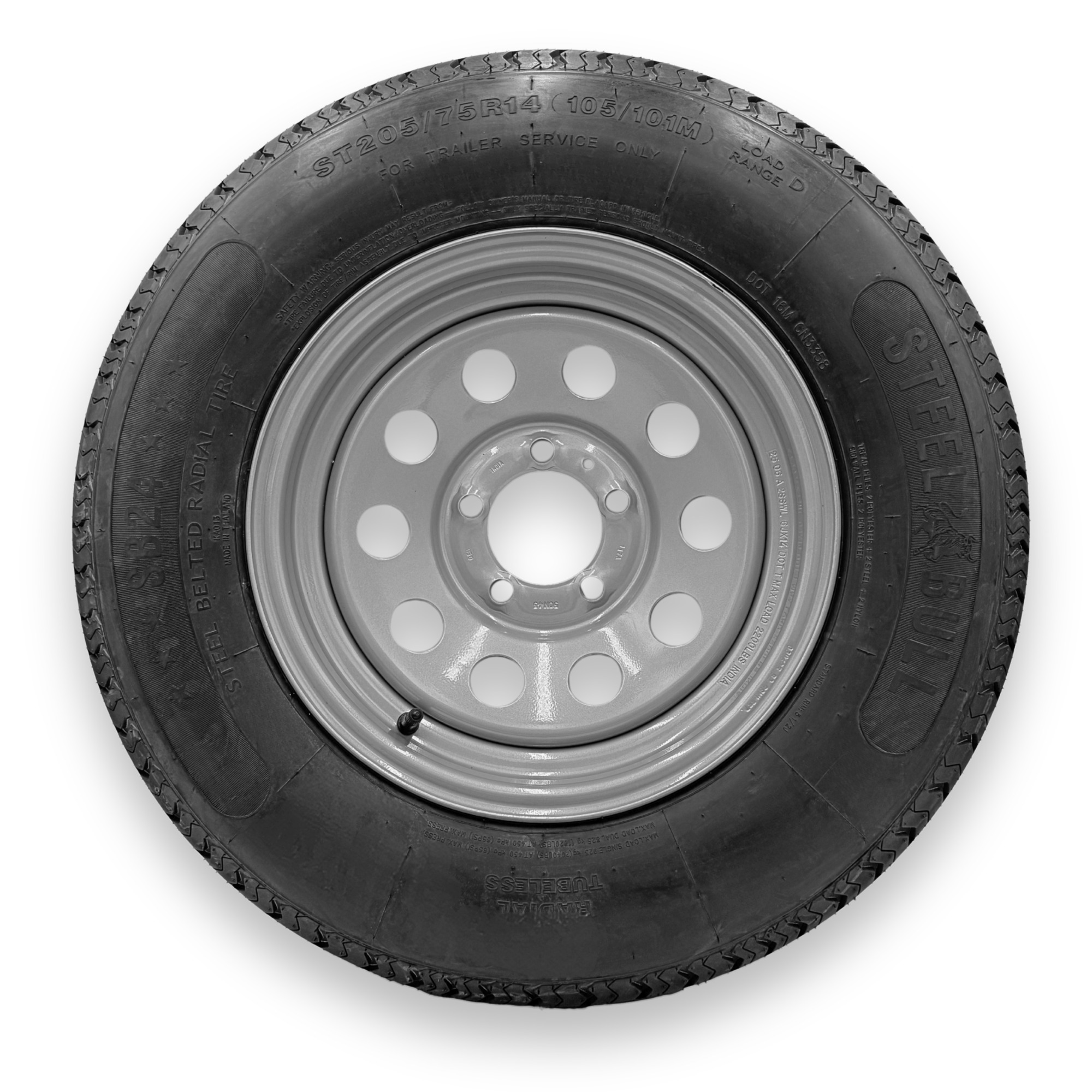 SteelBull ST205/75R14 8 Ply TL Highway Rib Tire on a 5 on 4.5 Bolt Silver Modular Wheel