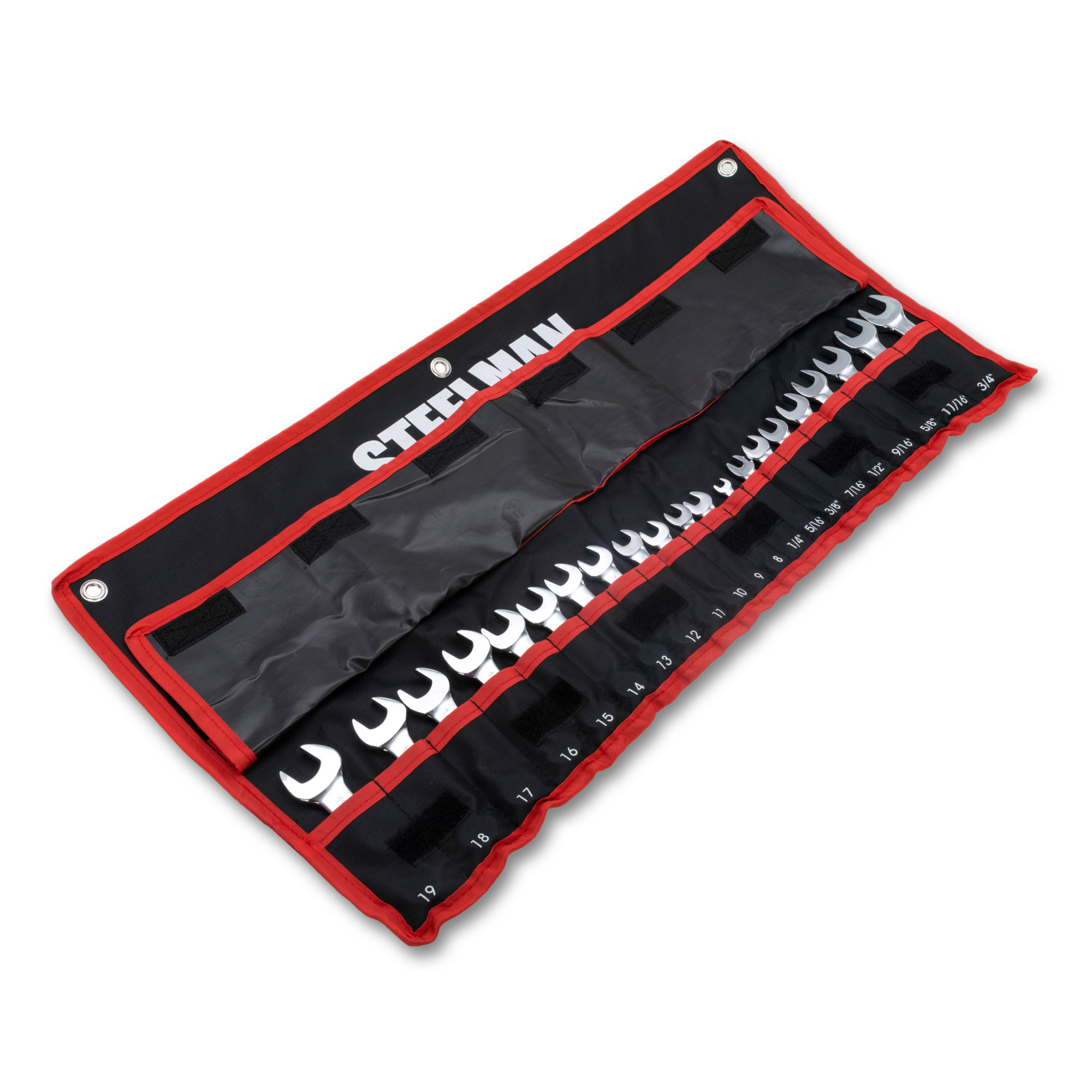 STEELMAN 21-Piece Metric and SAE Stubby Combination Wrench Set with Fabric Storage Roll, Model# 82576