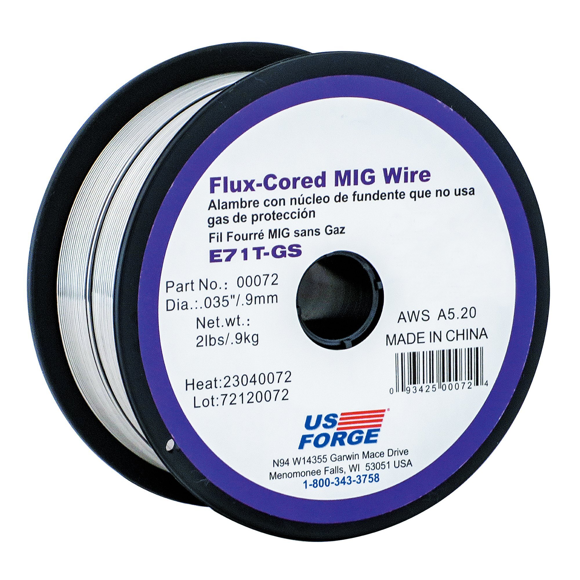 US Forge® .035" E71T-GS Flux-Cored Mild Steel Wire - 2 lbs, Model# 72