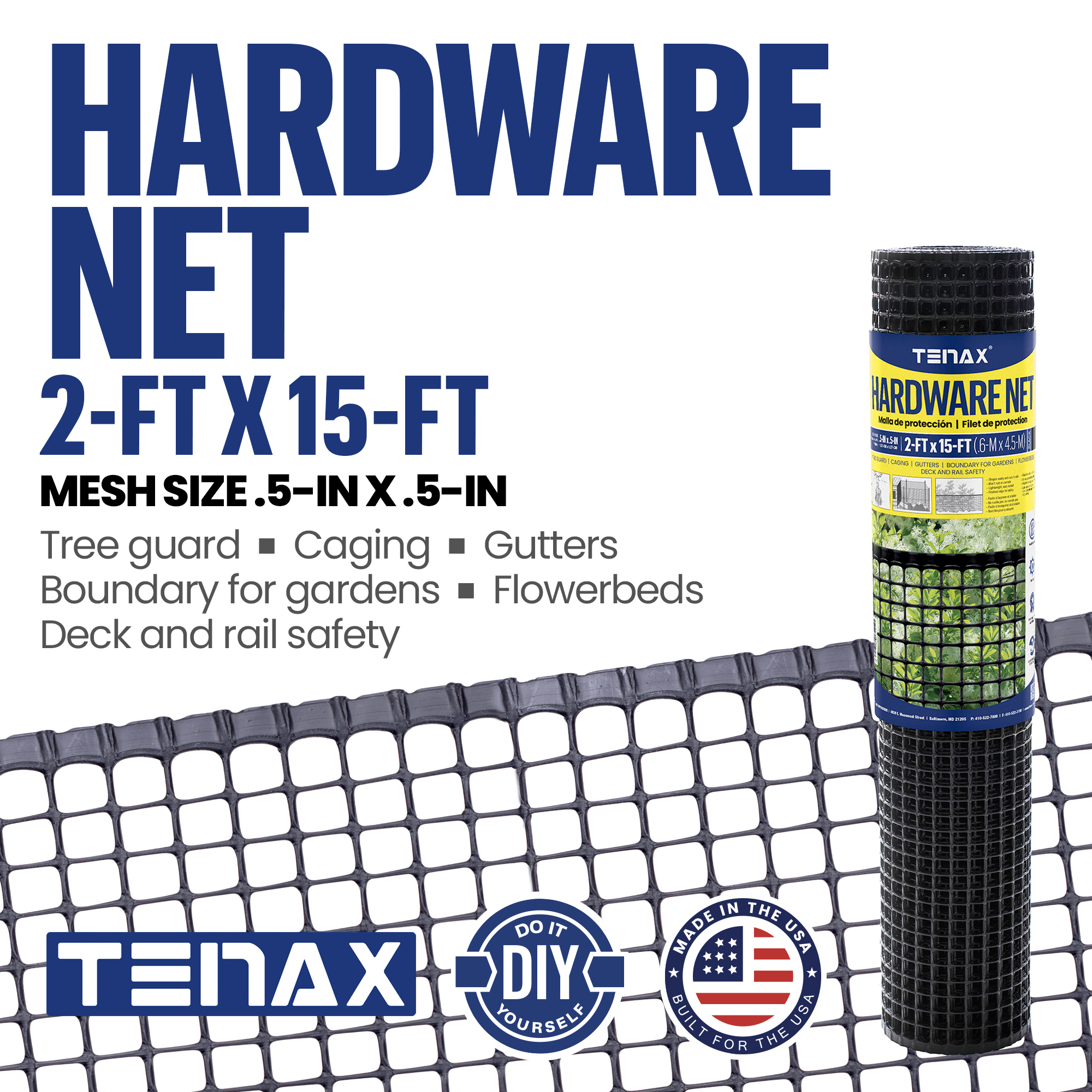 Tenax Plastic Hardware Net — 2ft. x 15ft., High-Density Polyethylene, Rust-Proof, Model# 2A230095