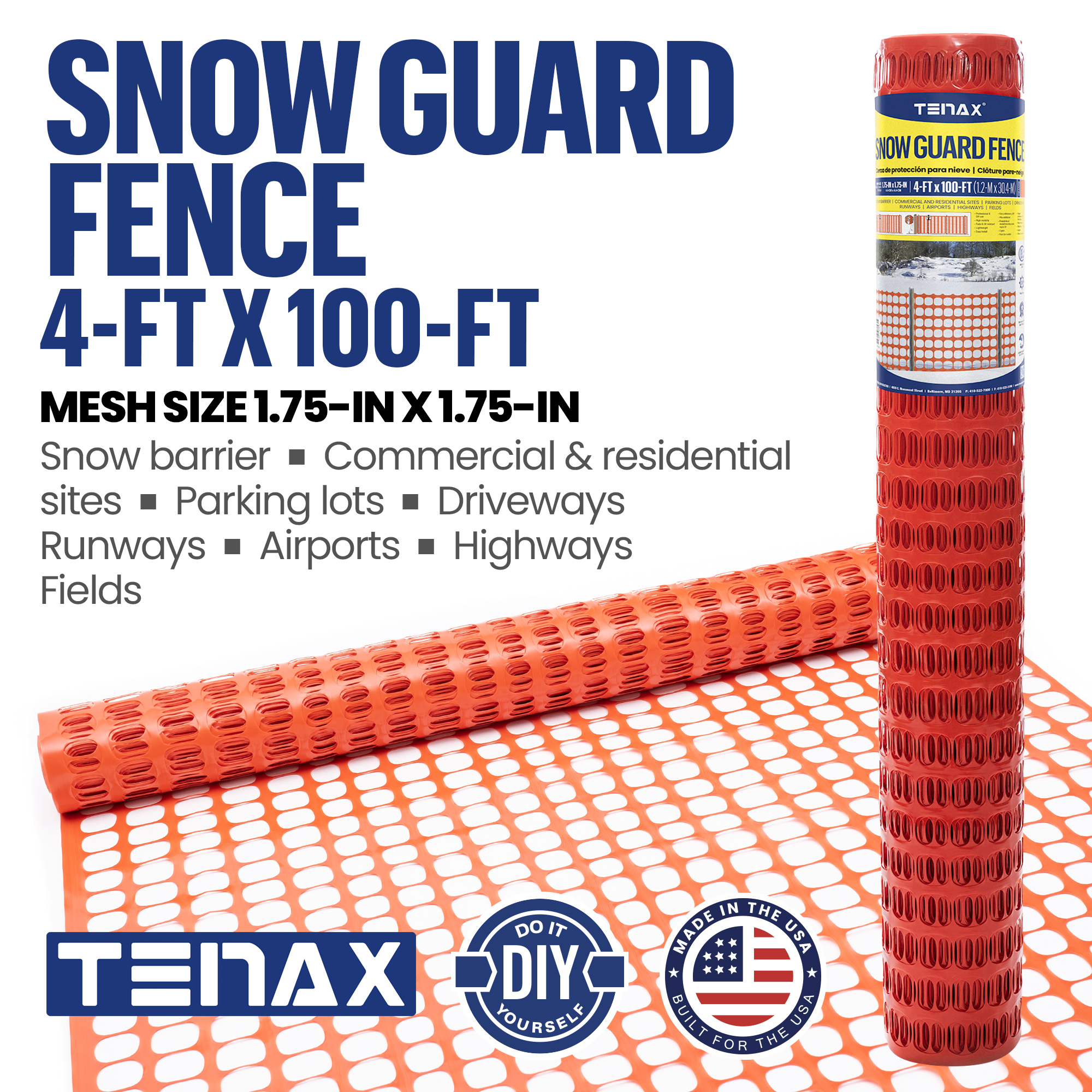 Tenax Snow Guard Fence — 4ft. x 100ft., High-Density Polyethylene, Orange, Model# 2A240118