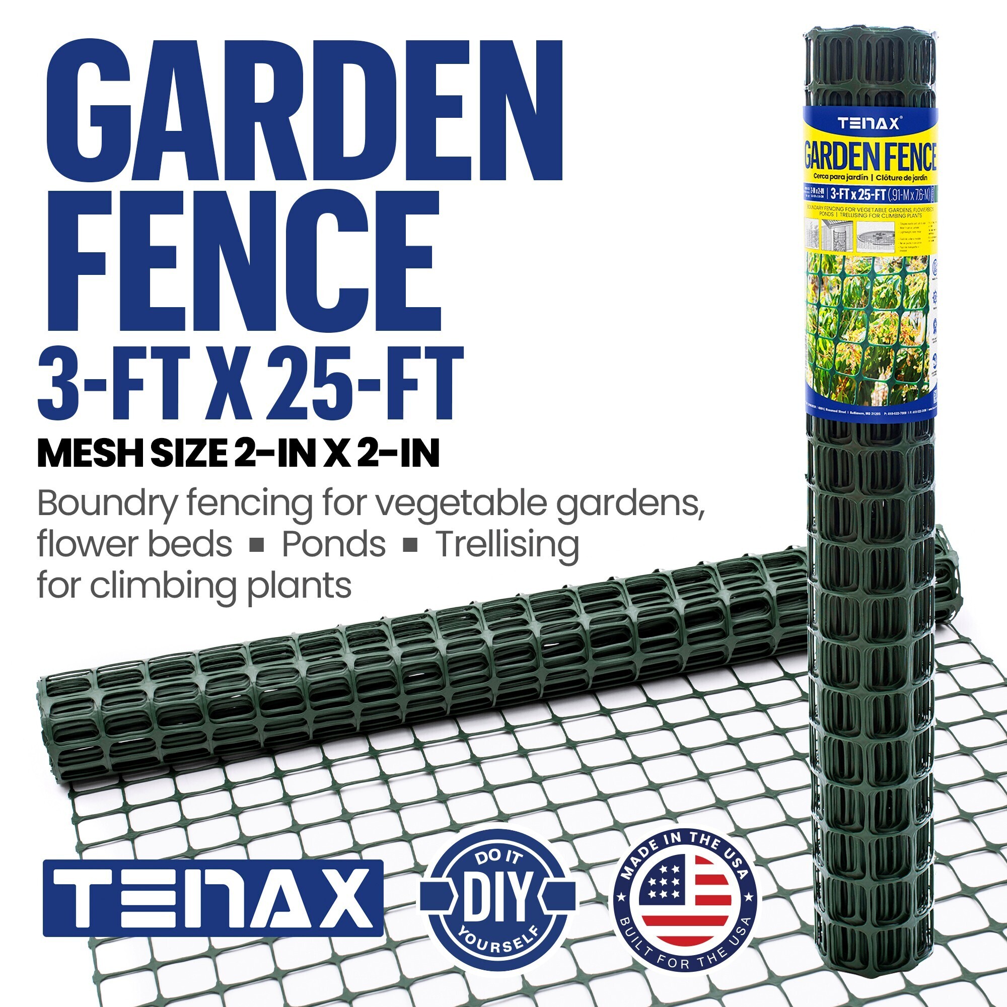 Tenax Plastic Garden Fence — 3ft. x 25ft., High-Density Polyethylene, Lightweight, Durable, Model# 2A230027