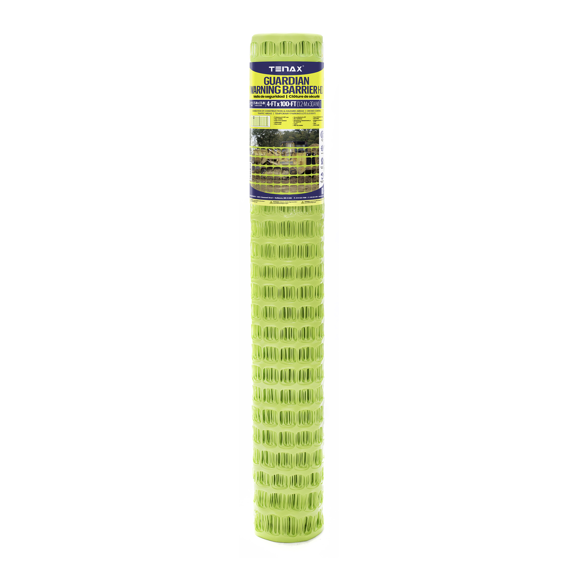 Tenax Guardian Heavy-Duty Safety Fence — 4ft. x 100ft., High-Density Polyethylene, Fluorescent Yellow, Model# 2A250095