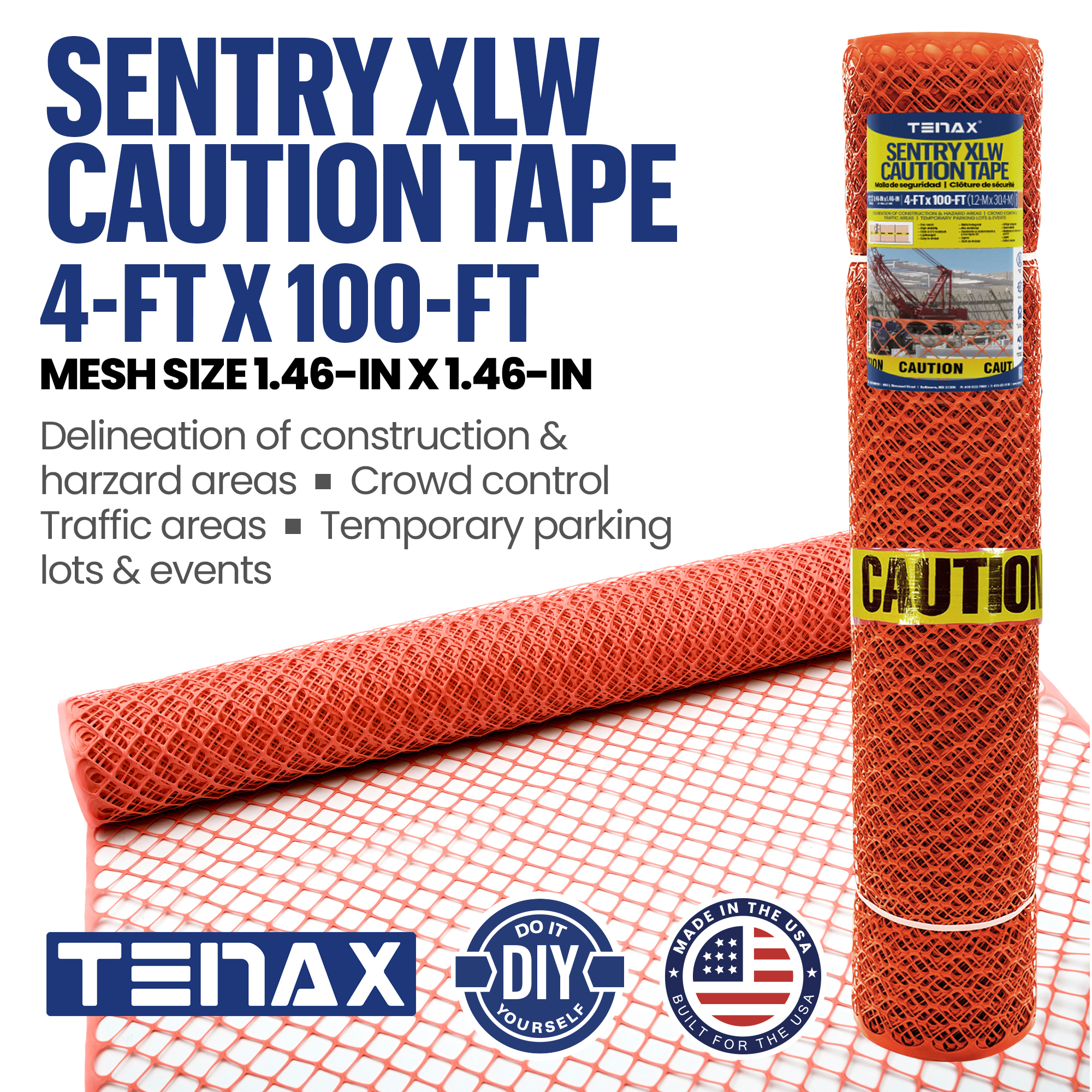Tenax Sentry XLW Caution Tape Safety Fence — 4ft. x 50ft., Diamond Mesh, UV-Treated, Orange, Model# 2A240306