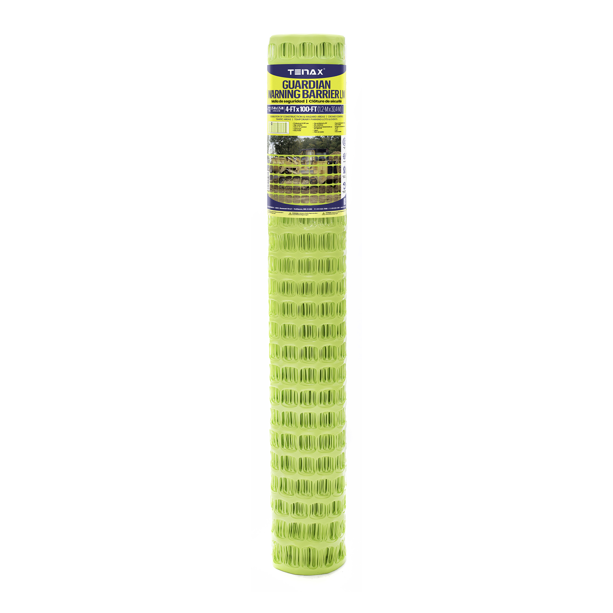 Tenax Guardian Lightweight Safety Fence — 4ft. x 100ft., High-Density Polyethylene, Fluorescent Yellow, Model# 2A250090