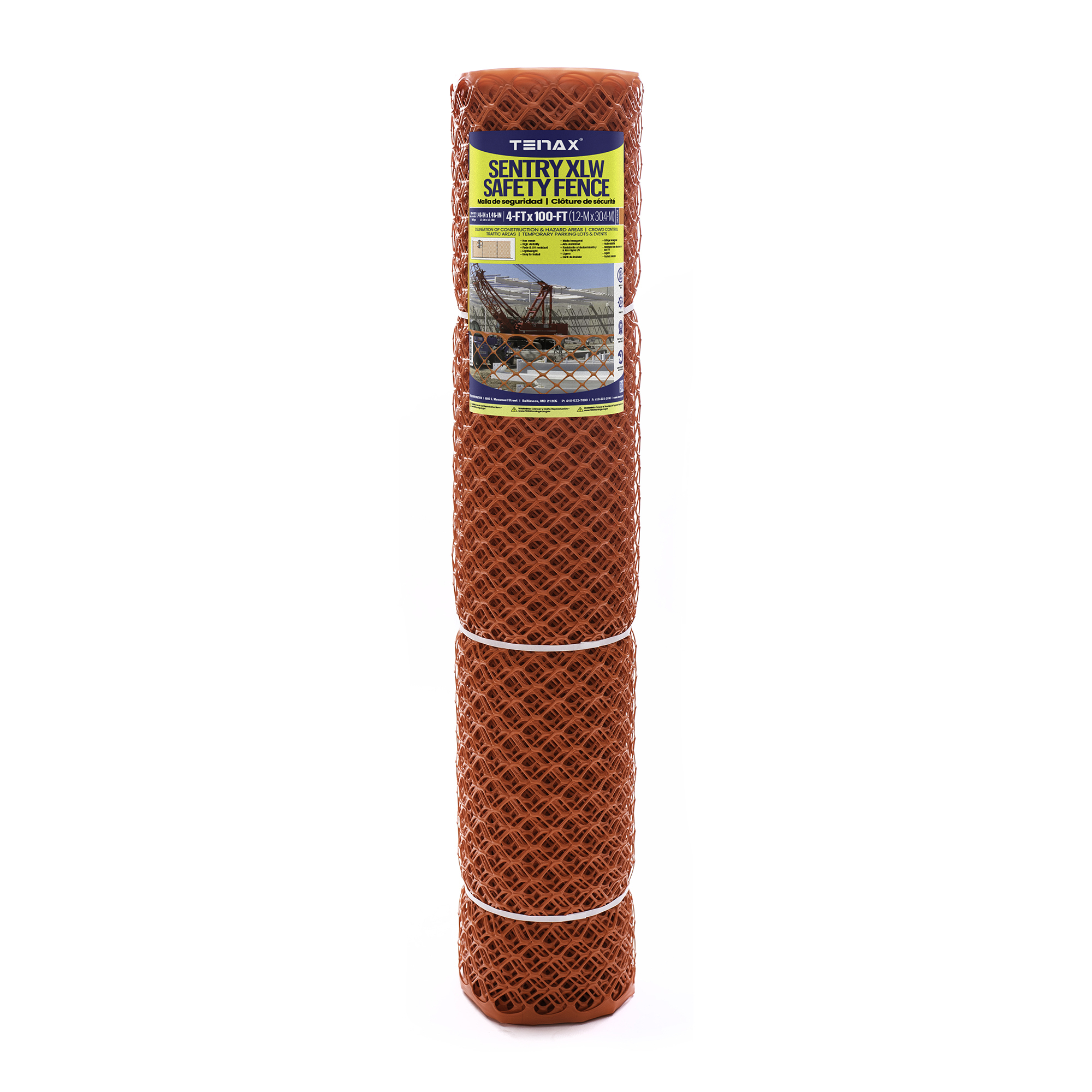 Tenax Sentry XLW Diamond Safety Fence — 4ft. x 100ft., High-Visibility Orange, Lightweight, HDPE, Model# 2A240129