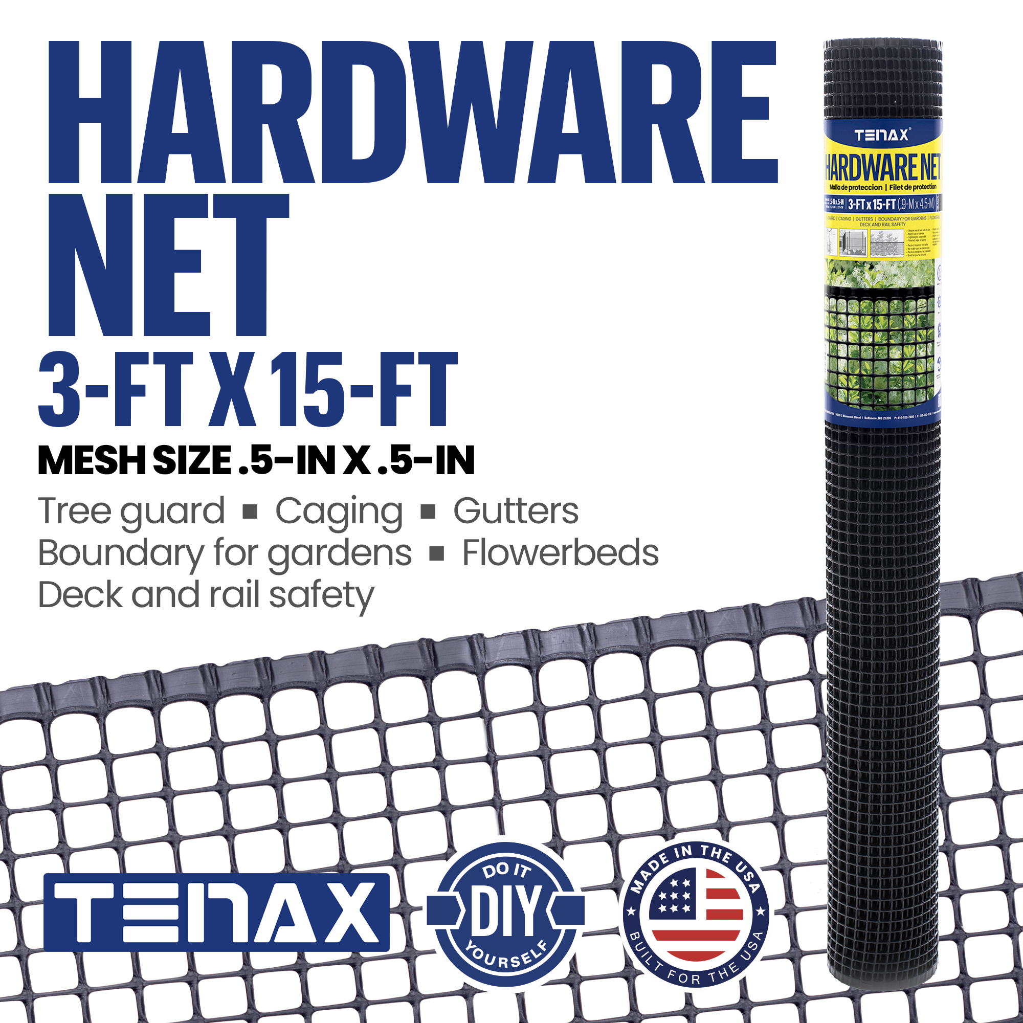 Tenax Plastic Hardware Net — 3ft. x 15ft., High-Density Polyethylene, Rust-Proof, Model# 2A230028