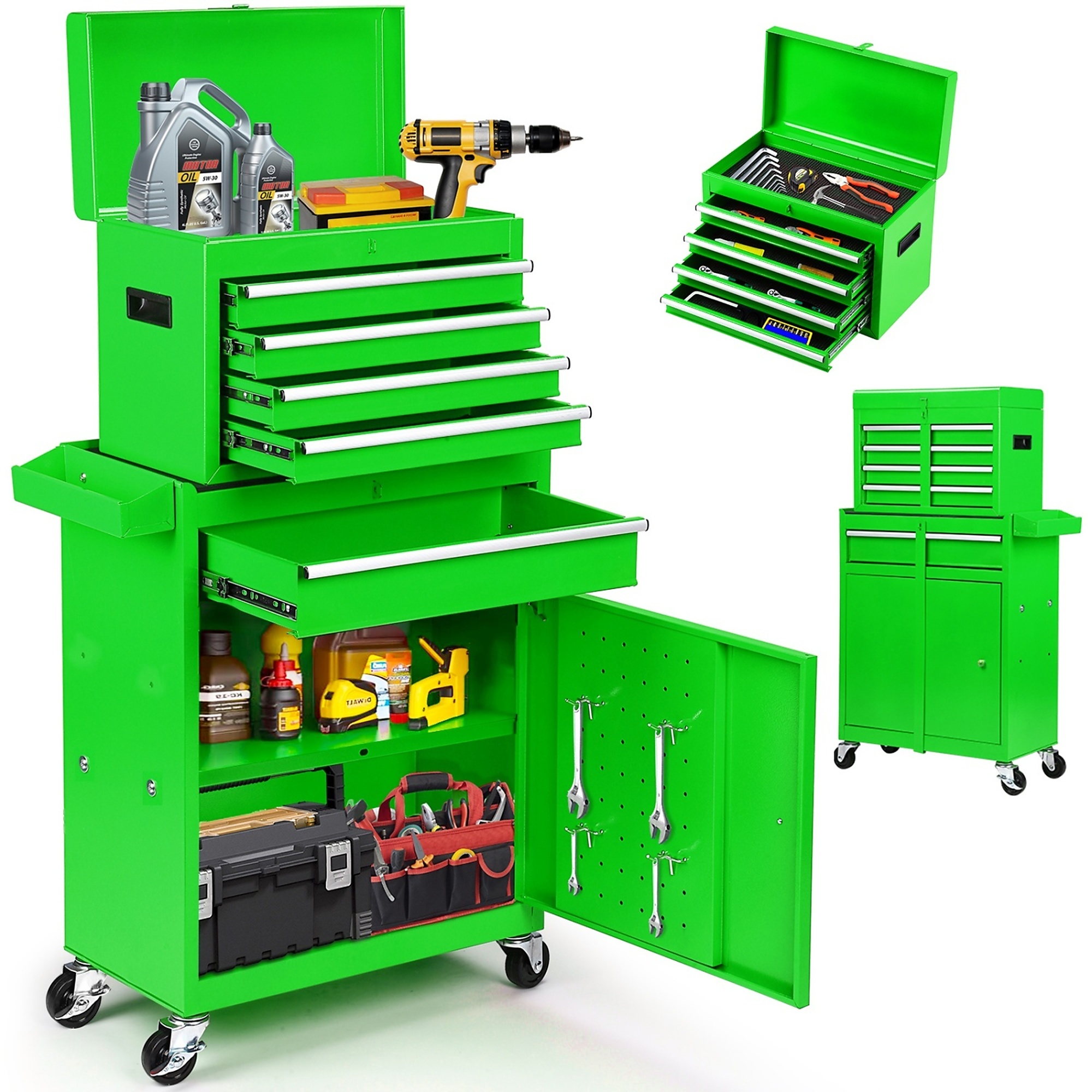 5-Drawer Rolling Tool Chest Combo with Wheels&Handle, Detachable Storage Cabinet, Double Locking System