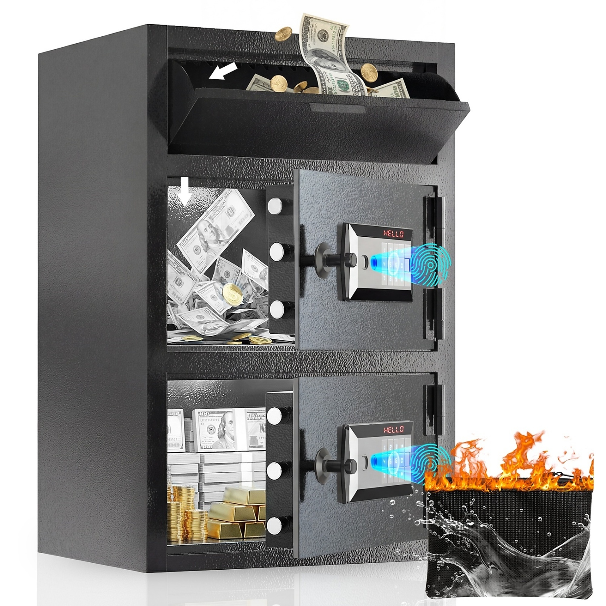 Secure Wall Mount Steel Solid Safes with 4 Way to Unlock and Smart Alarm System in Black
