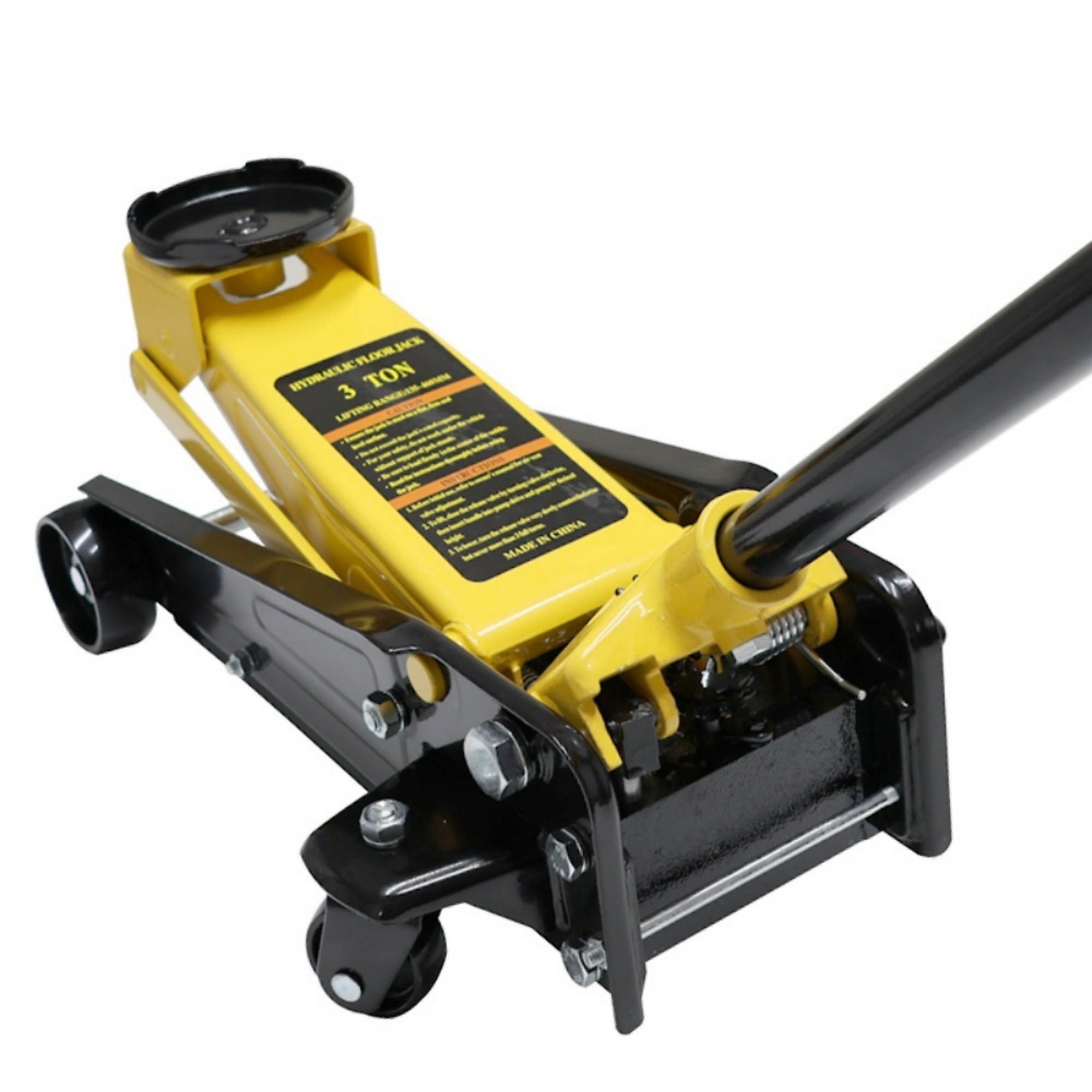 3T Hydraulic Floor Jack with Rotating Tray and 360 Degree Swivel Casters in Yellow
