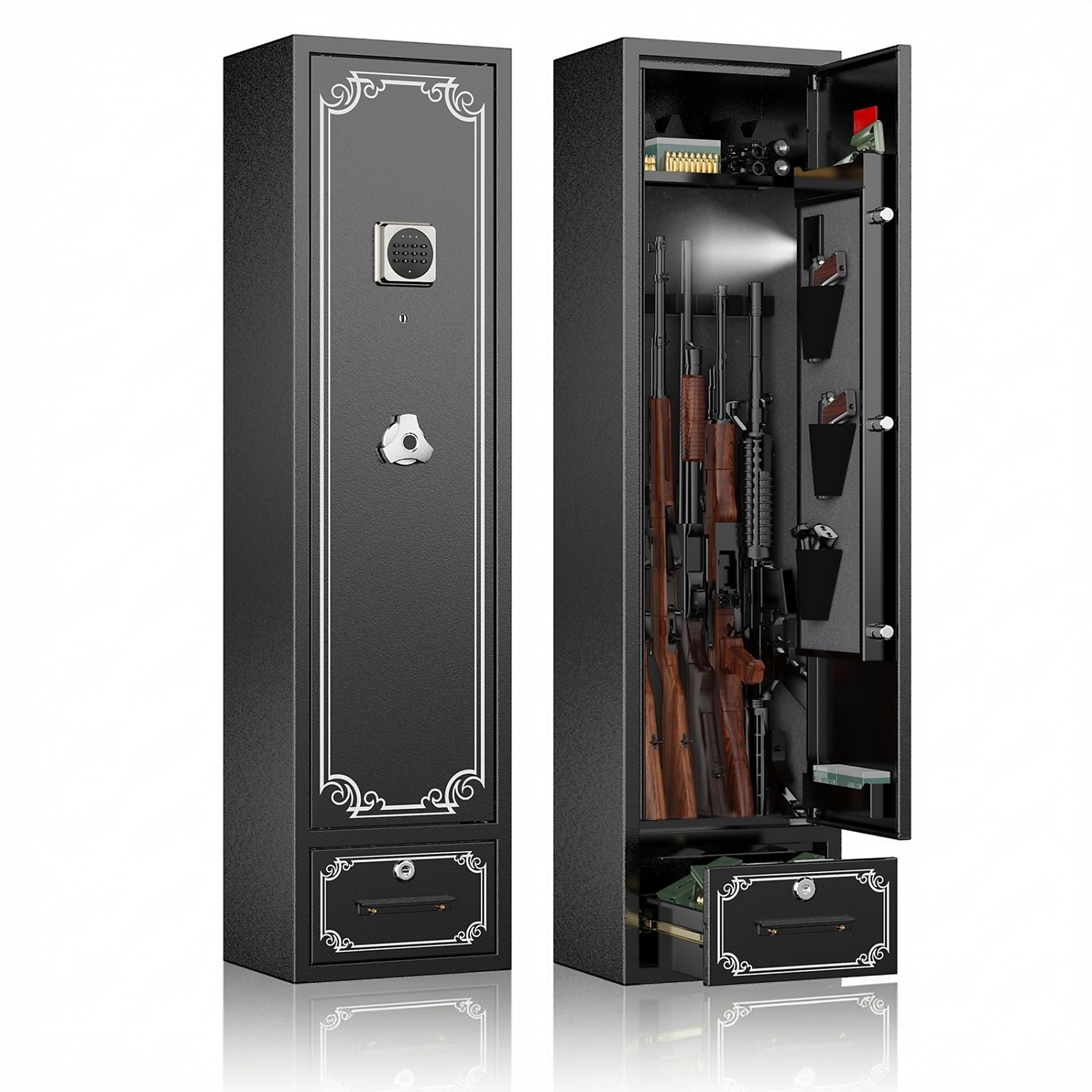 Secure Gun Safe with 2-Way Access and Removable Adjustable Shelf in Black