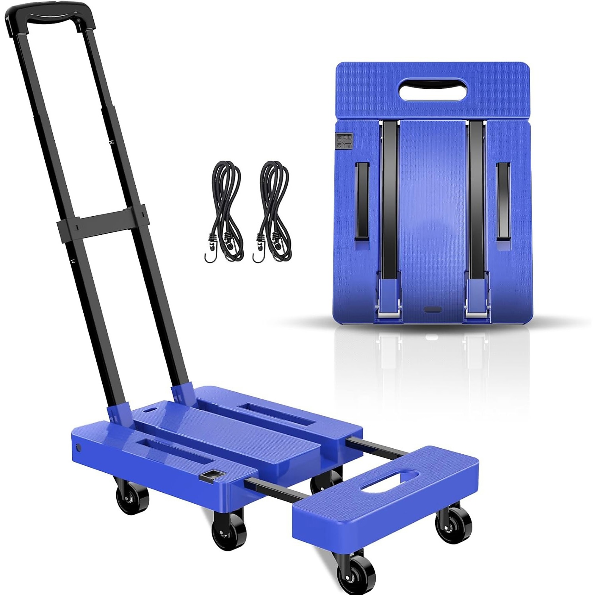 500 lbs. Foldable Hand Truck with 3 Level Adjustable Handle and Adjustable Base Plate in Blue