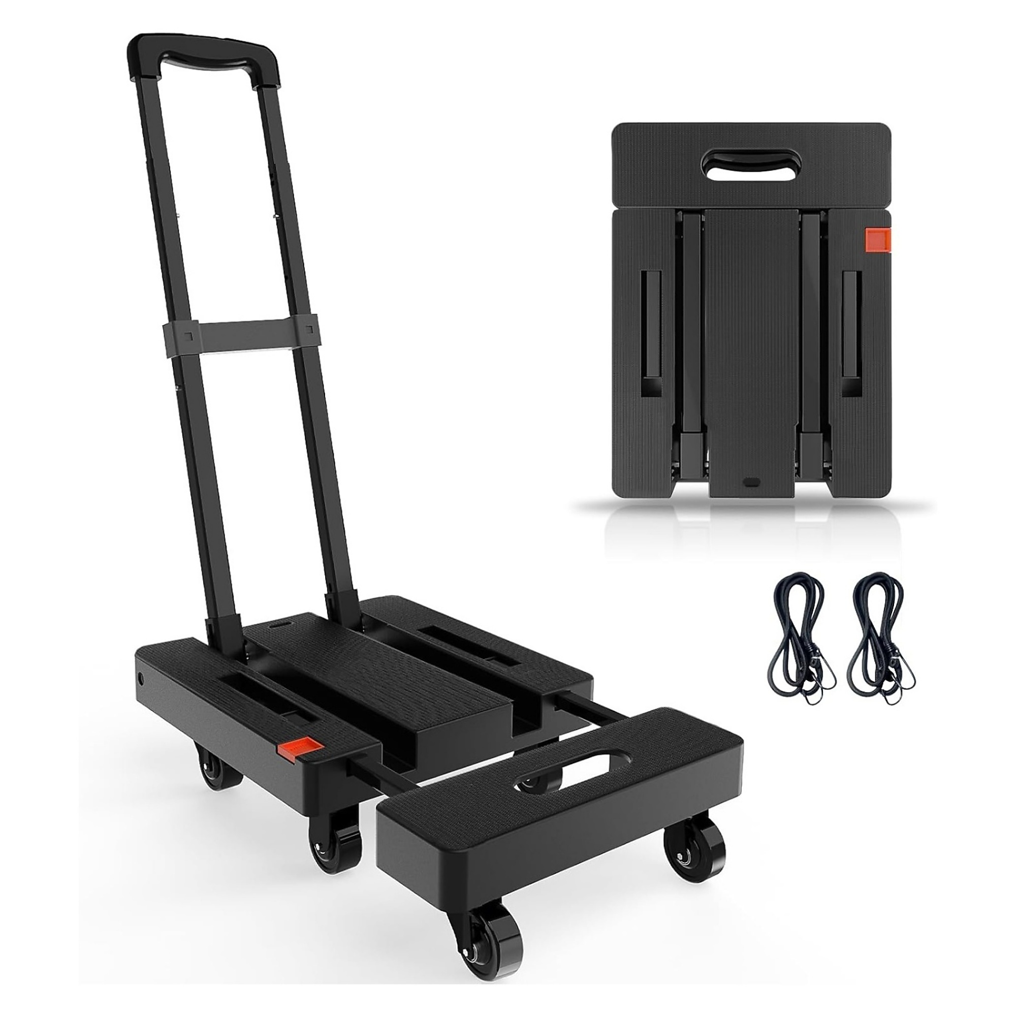 500 lbs. Foldable Hand Truck with 3 Level Adjustable Handle and Adjustable Base Plate in Black