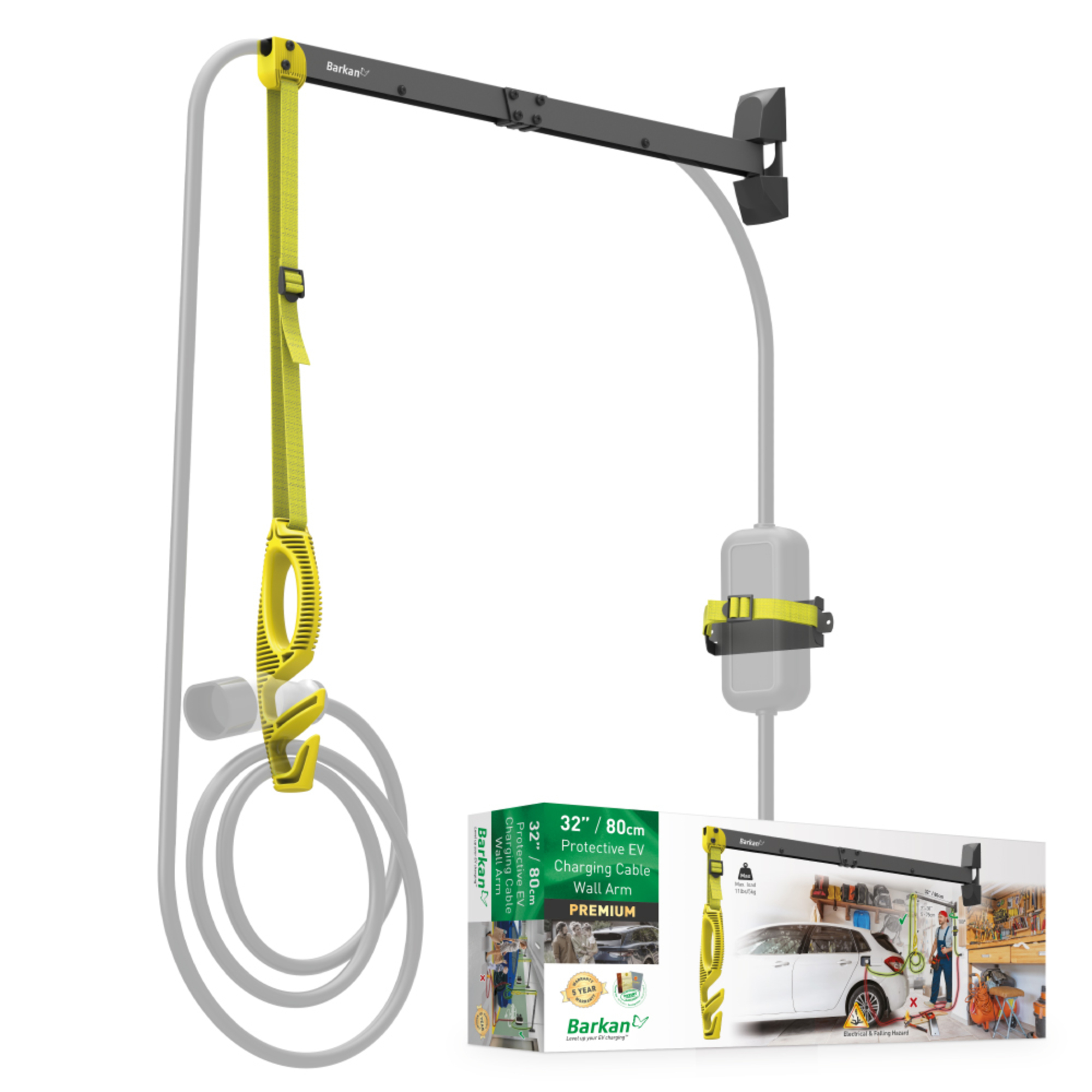 Barkan 32” Protective EV Charging Cable Wall Arm - EVW8NT