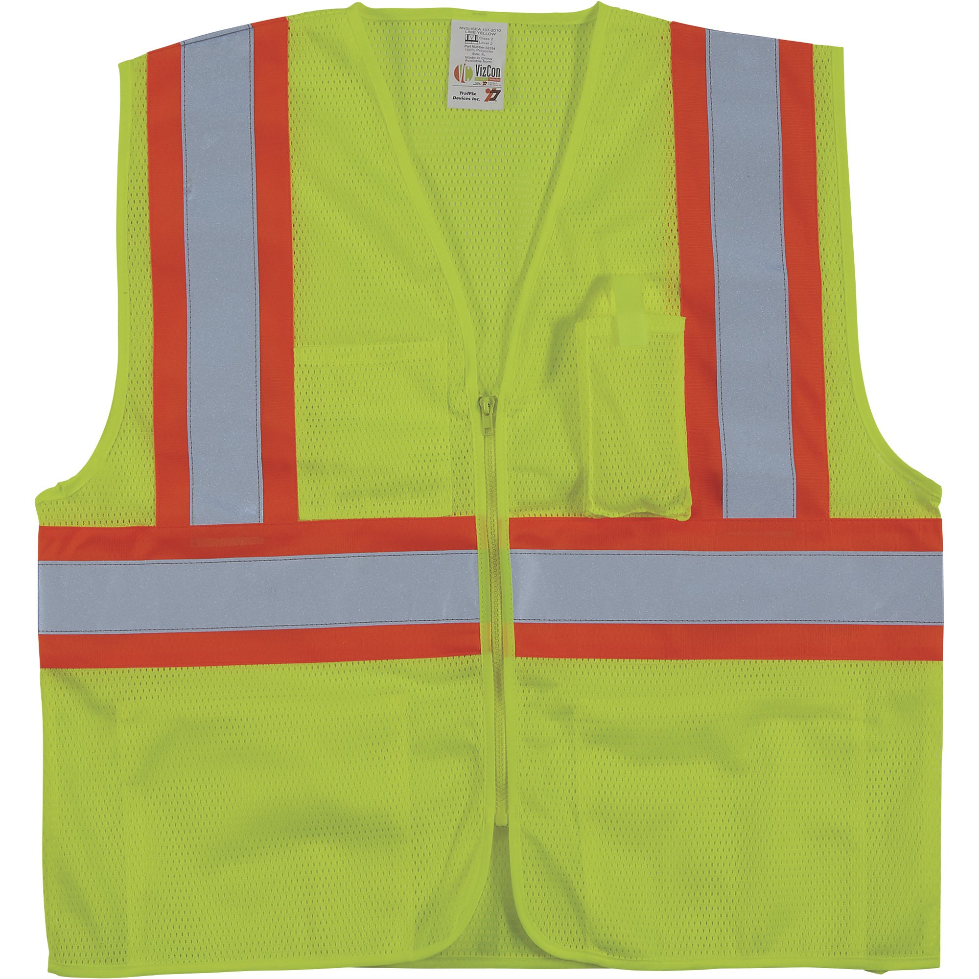 VizCon Men's Class 2 High Visibility Surveyor's Vest with Zipper — Lime ...