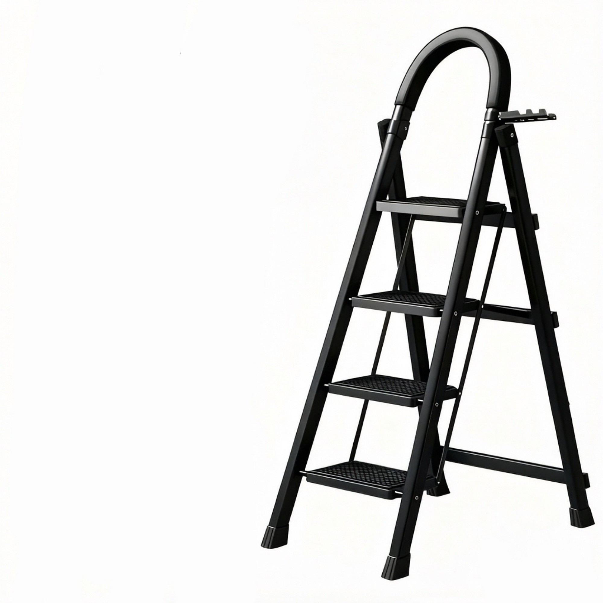 BlackTeck 4-Step Foldable Ladder with Shelf and Glue Cotton Handle, Black, Model# N2-YBK4