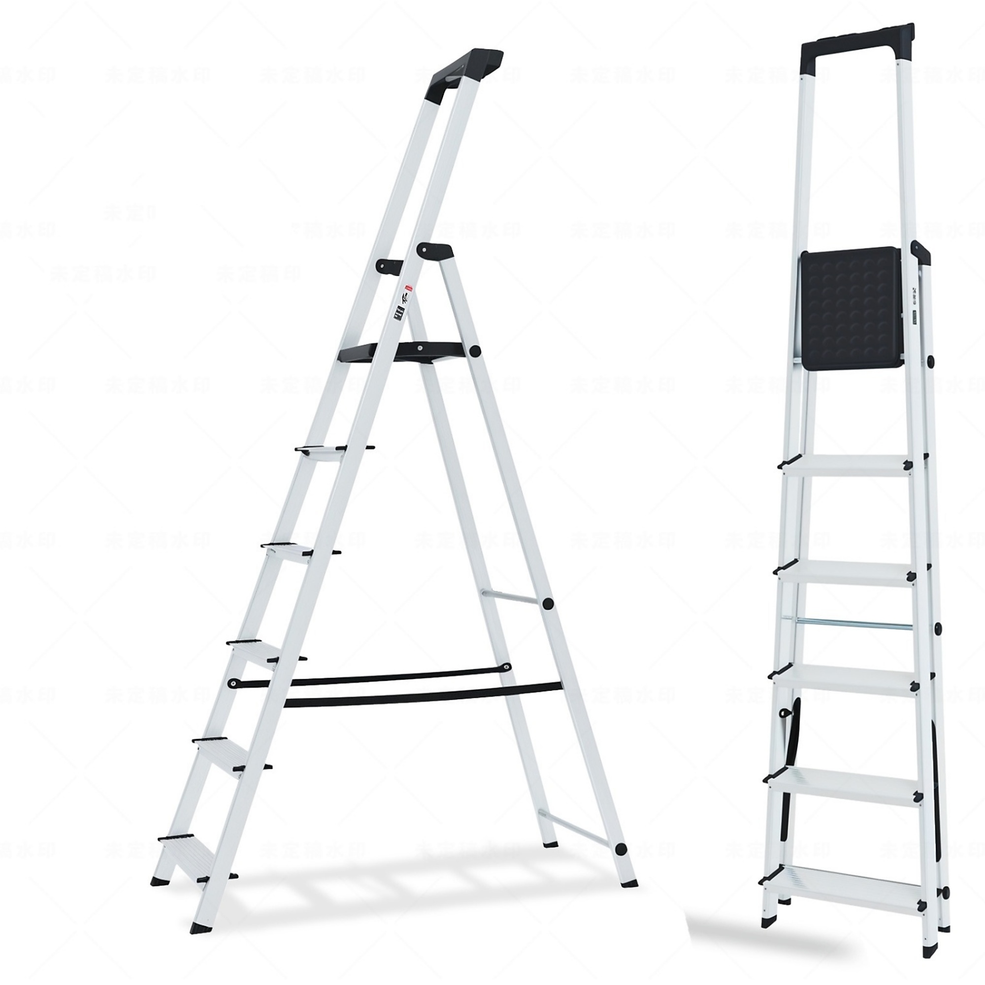 6-Step Aluminum Folding Step Stool (11 ft. Reach) with Textured Anti-Slip and Safety Handrail, 330 lb. Load Capacity