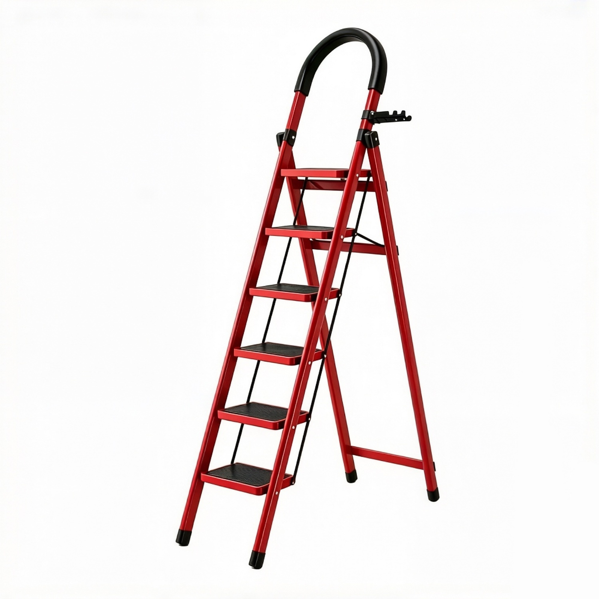 6-Step Foldable Ladders with Shelf and Glue cotton handle in Black