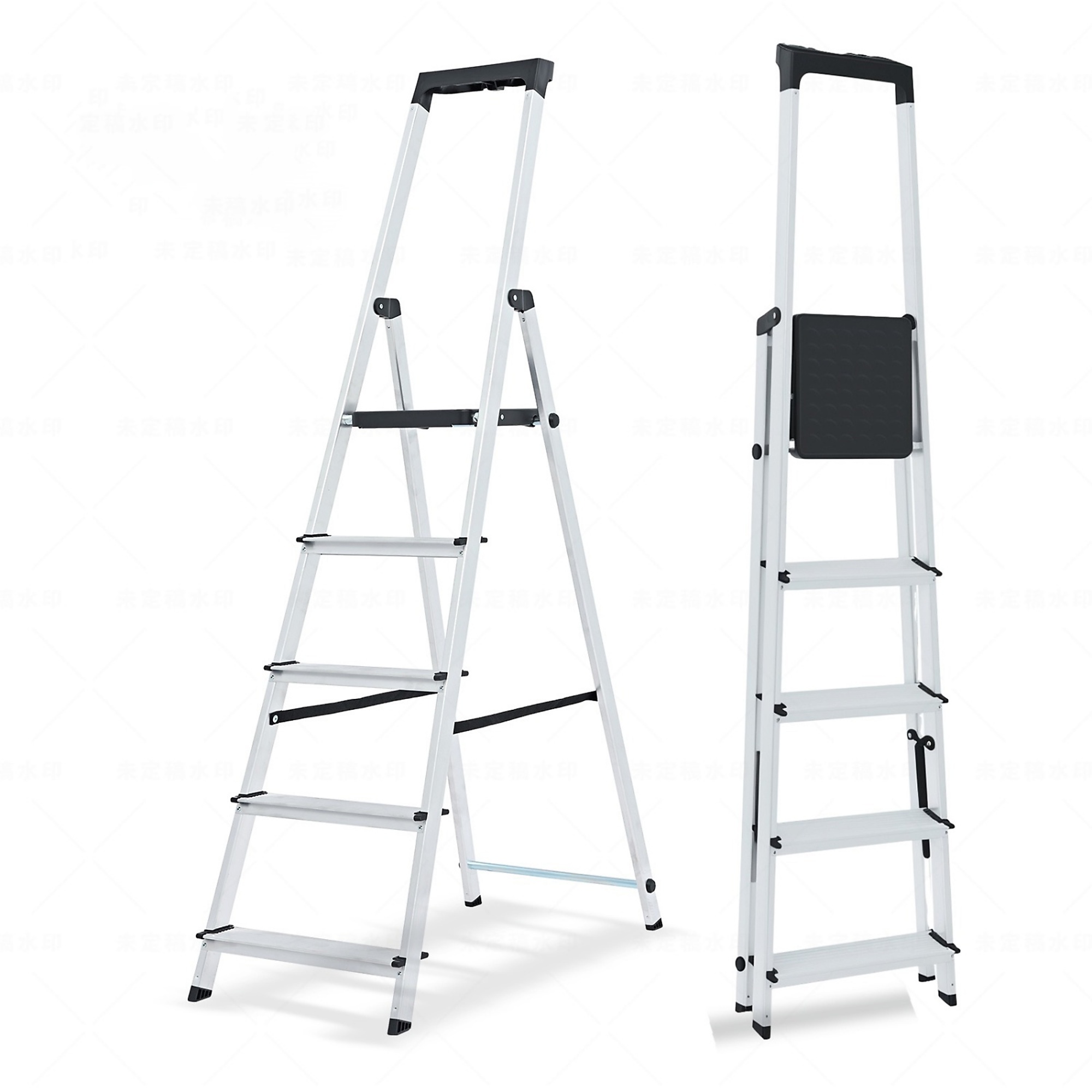 5.18 ft. Aluminum Folding Step Ladder (10 ft. Reach) with Textured Anti-Slip and Safety Handrail, 330 lb. Load Capacity