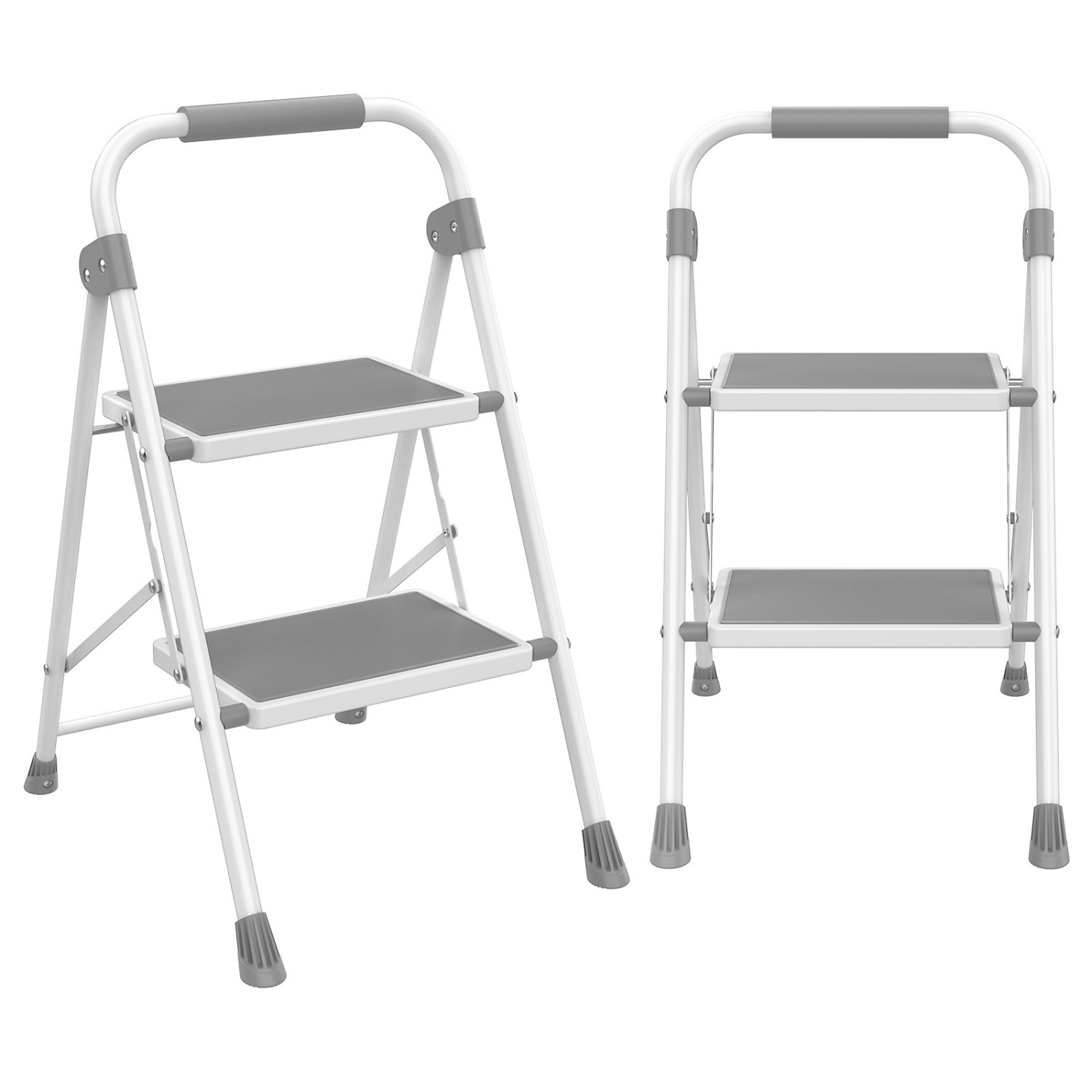 2-Step Lightweight Steel Step Stool (7 ft. Reach) with Safety Lock, 330 lb. Load Capacity, Portable Step Ladder Gray