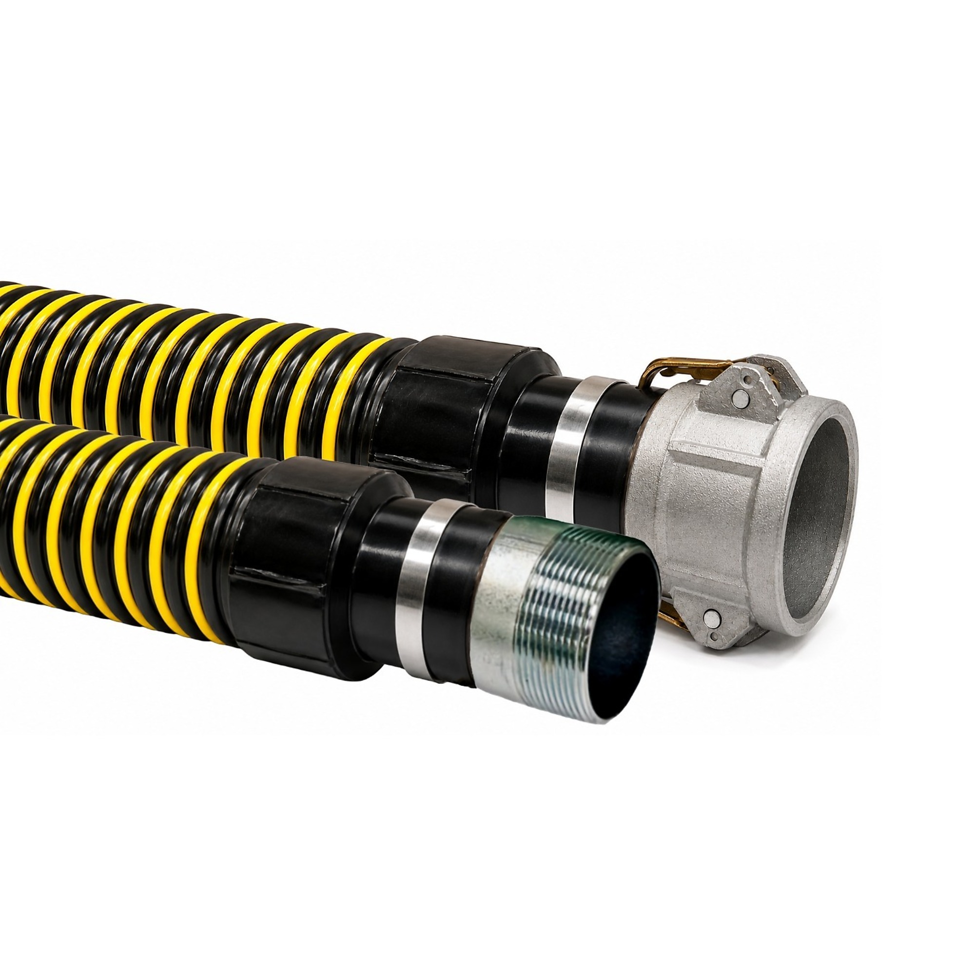 Capital Rubber Crush Resistant Polyethylene Suction Hose, 3 inch X 20 feet, with Aluminum Female Cam Lock and Plated Steel Male NPT Couplings