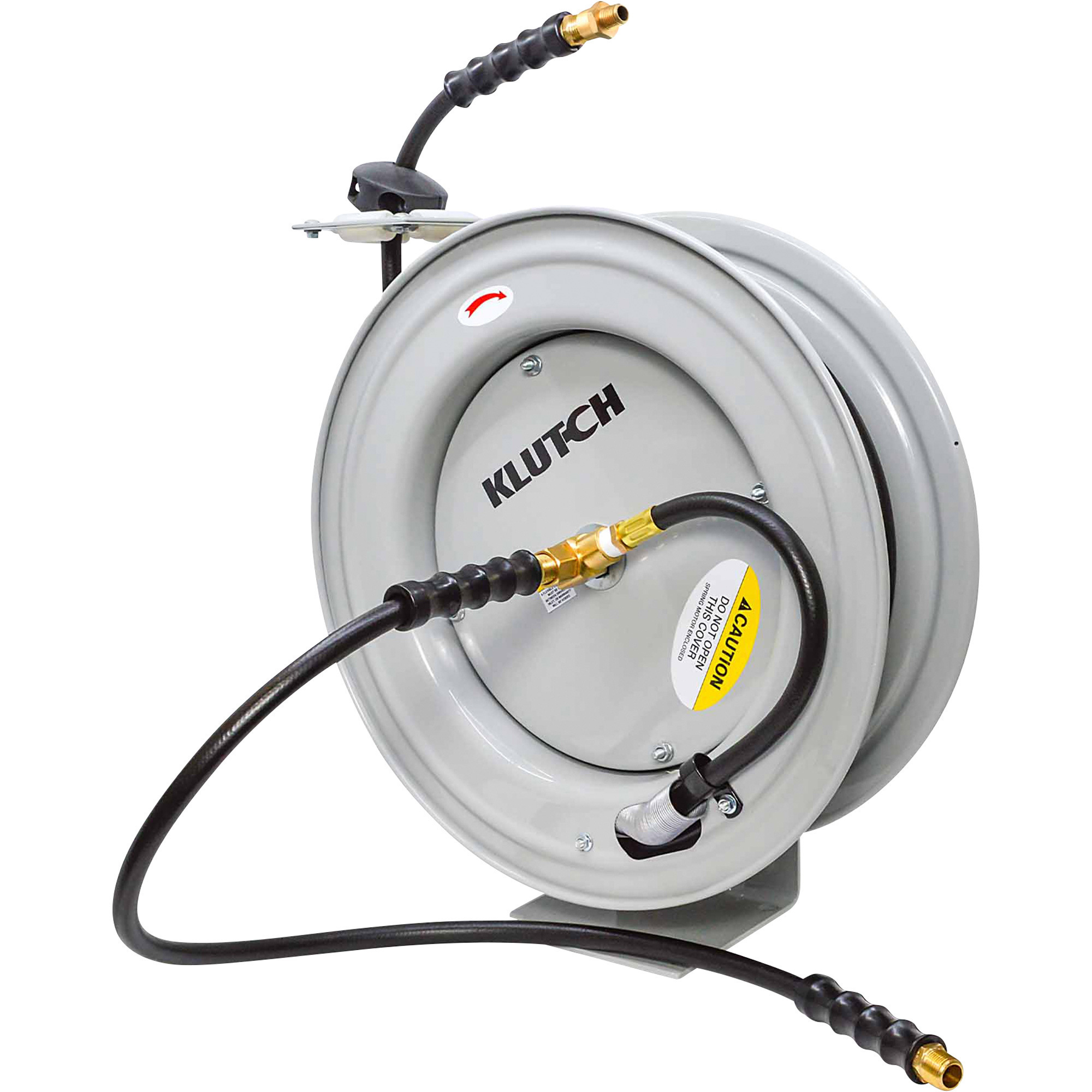 Klutch Auto Rewind Air Hose Reel, With 1/2in. x 50ft. Rubber Hose
