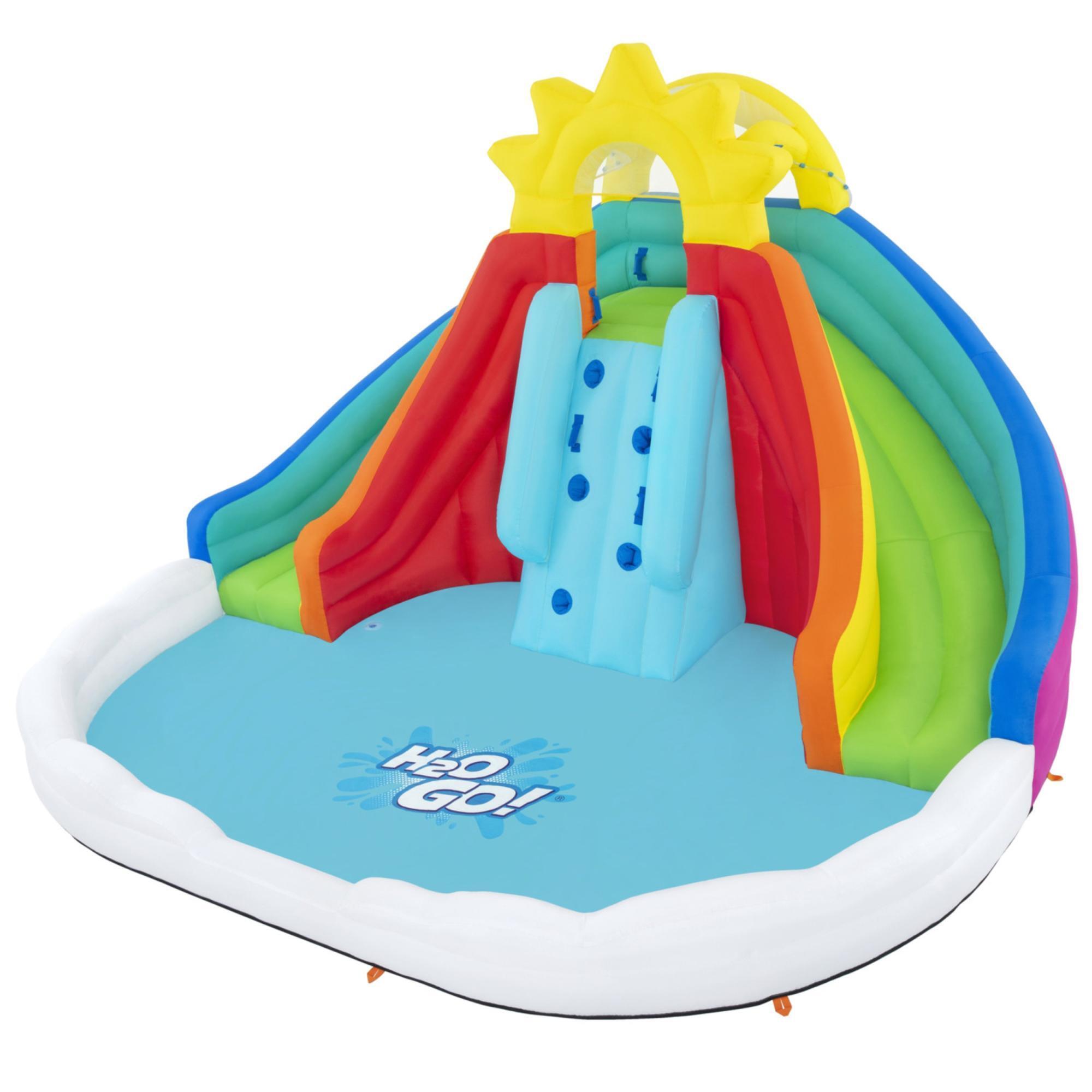 Bestway H2OGO! Let It Rain Mega Water Park with Extra Large Splash Pool, Built-in Sprayers, Inflates Easily with Included Blower
