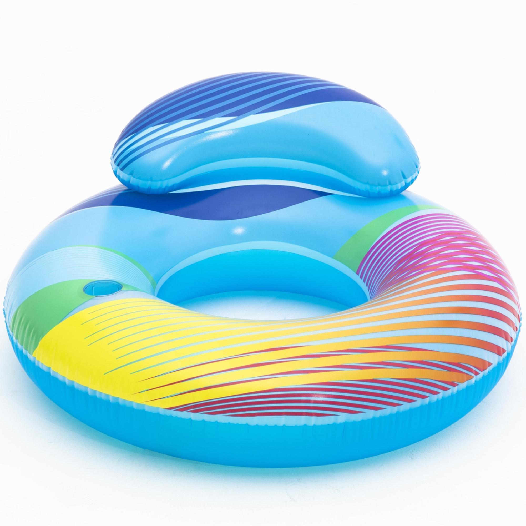 Bestway H2OGO! Swim Bright LED Ring Inflatable Pool Float, 7 Color Changing Lights, Built-In Backrest and Cup Holder