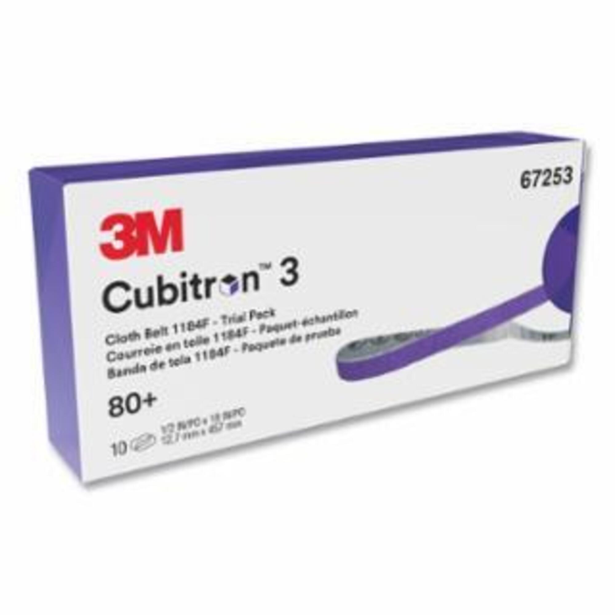 3M Cubitron 3 Cloth Belt — 1/2in. x 18in., Precision Shaped Ceramic, 80+ Grit, Fabri-Lok, Single-Flex, Model# 405-068060-67253