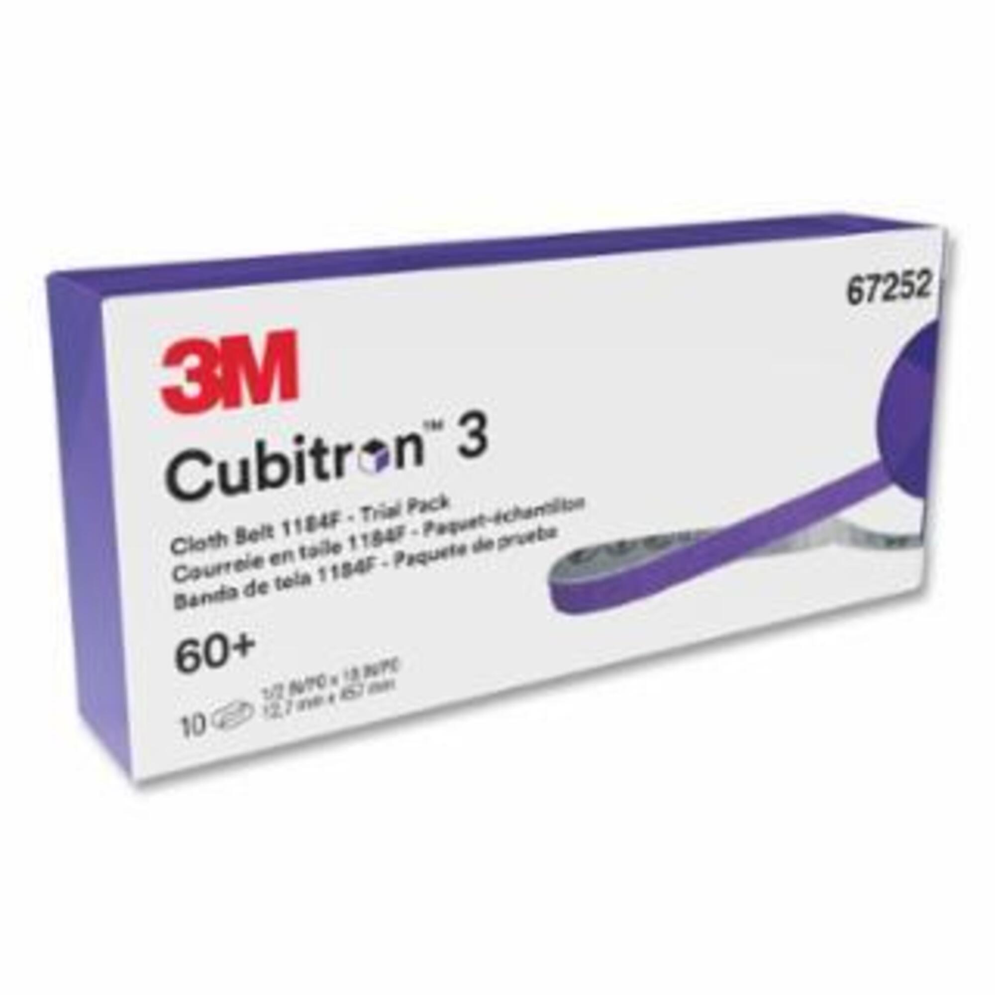 Cubitron™ 3 Cloth Belt 1184F, Precision Shaped Ceramic, 1/2 in W x 18 in L, 60+ Grit, Fabri-lok, Single-flex