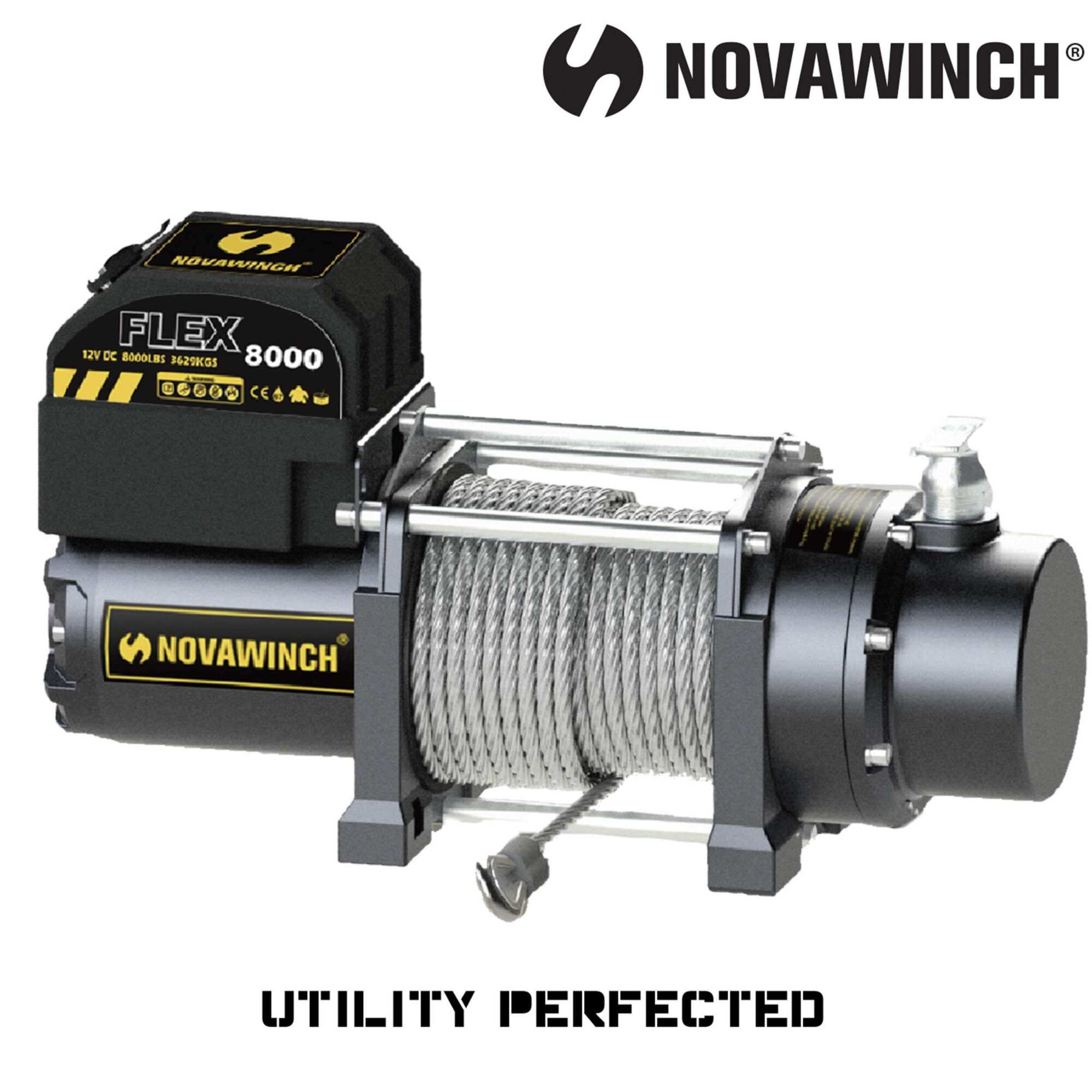 Novawinch Flex 12 Volt DC Powered Trailer/Utility Winch, 8000 lb Capacity, 55 ft Galvanized Steel Rope