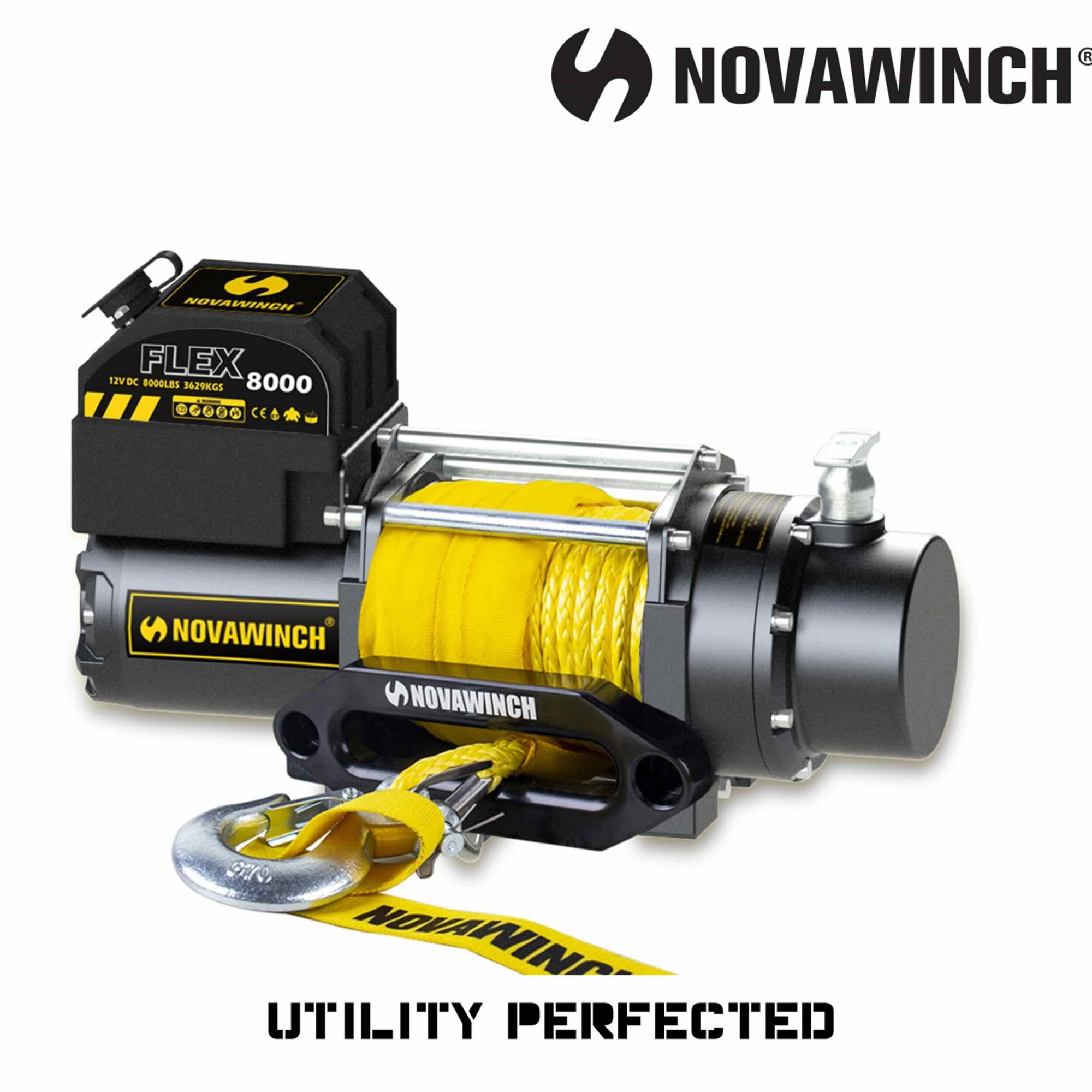 Novawinch Flex 12 Volt DC Powered Trailer/Utility Winch, 8000 lb Capacity, 55 ft Synthetic Rope