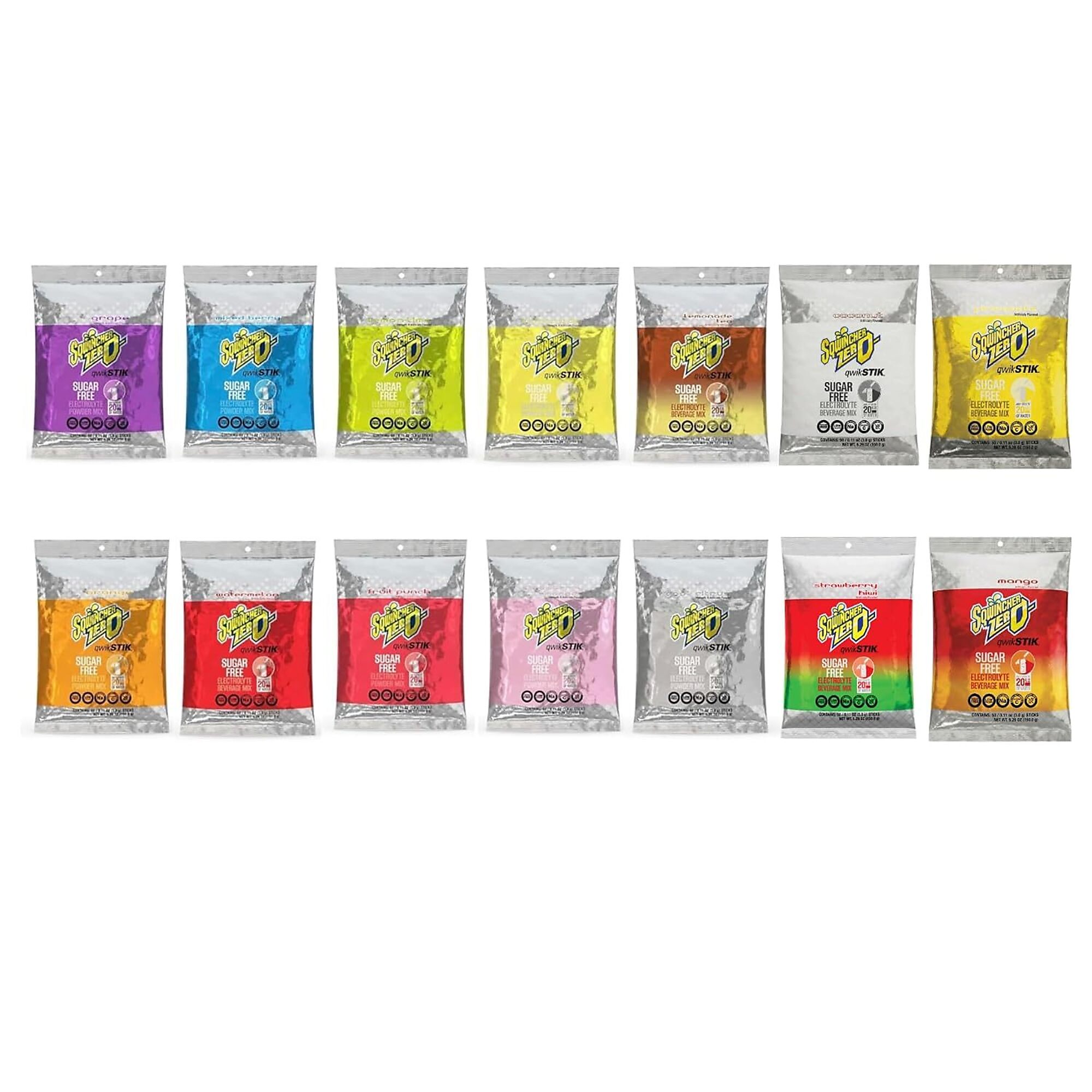 Sqwincher Zero Qwik Stik Sugar Free Electrolyte Powder Packets, 14 Flavor Variety, 0.11 oz, Makes 20 oz, 700 Count