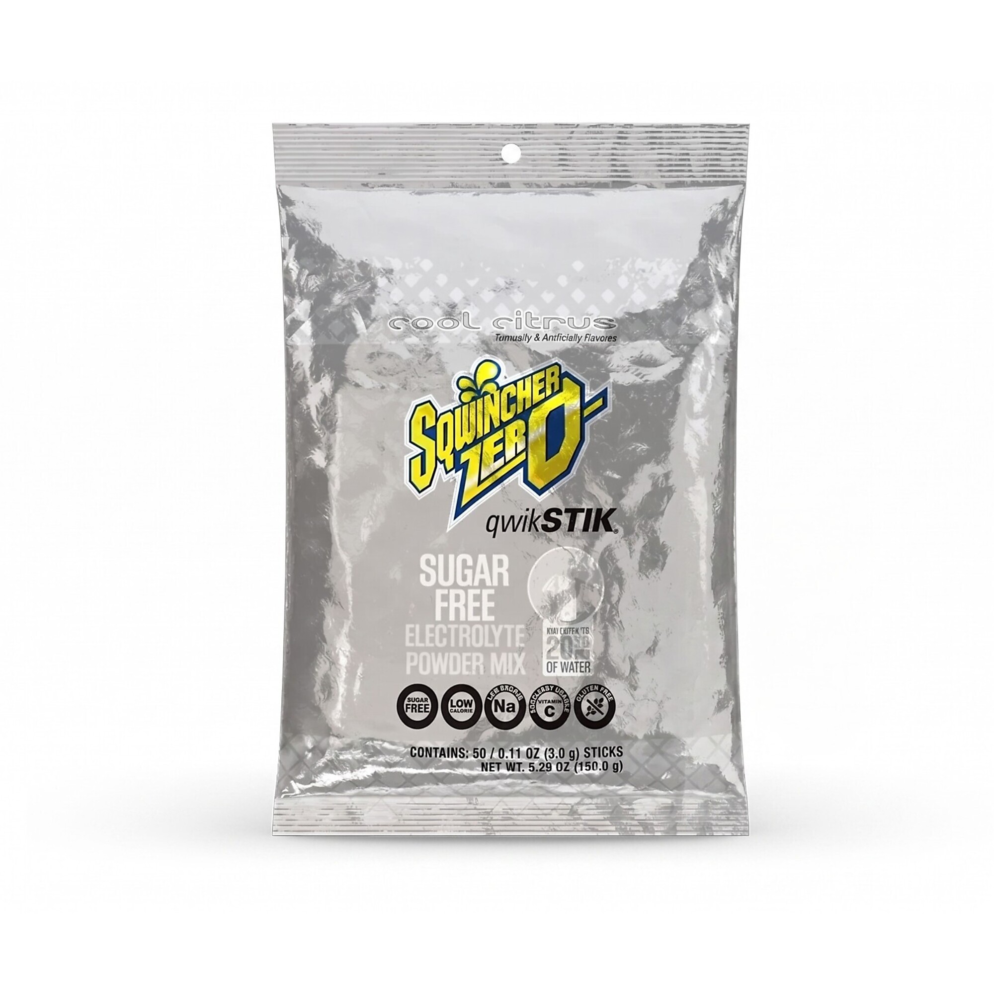 Sqwincher Zero Qwik Stik Sugar Free Electrolyte Powder Packets, Cool Citrus, 0.11 oz, Makes 20 oz, 50 Count