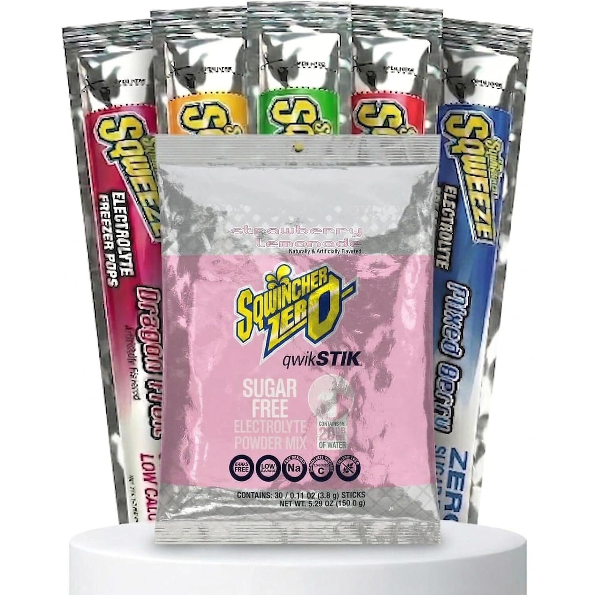 Sqwincher Bundle: Strawberry Lemonade Zero Qwik Stik 50 Pack and Sqweeze Sugar Free Freezer Pops 50 Count