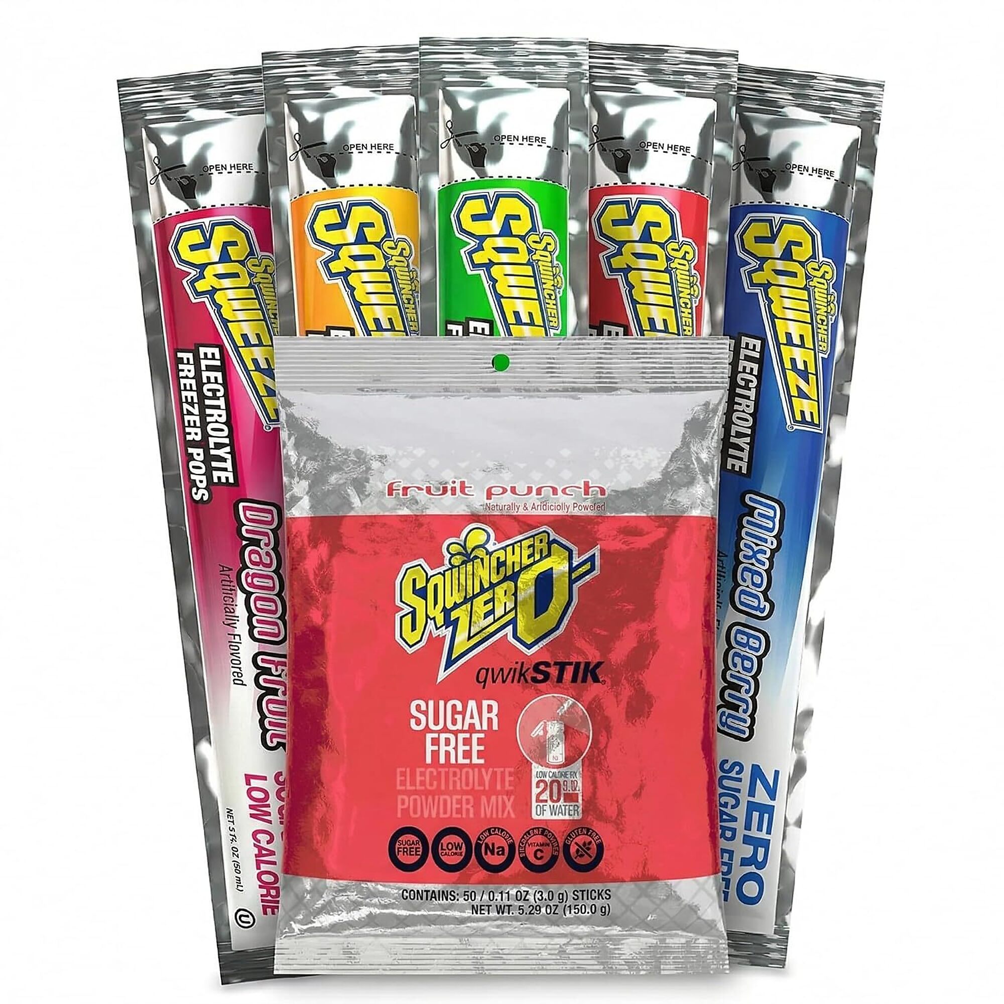 Sqwincher Bundle: Fruit Punch Zero Qwik Stik 50 Pack and Sqweeze Sugar Free Freezer Pops 50 Count