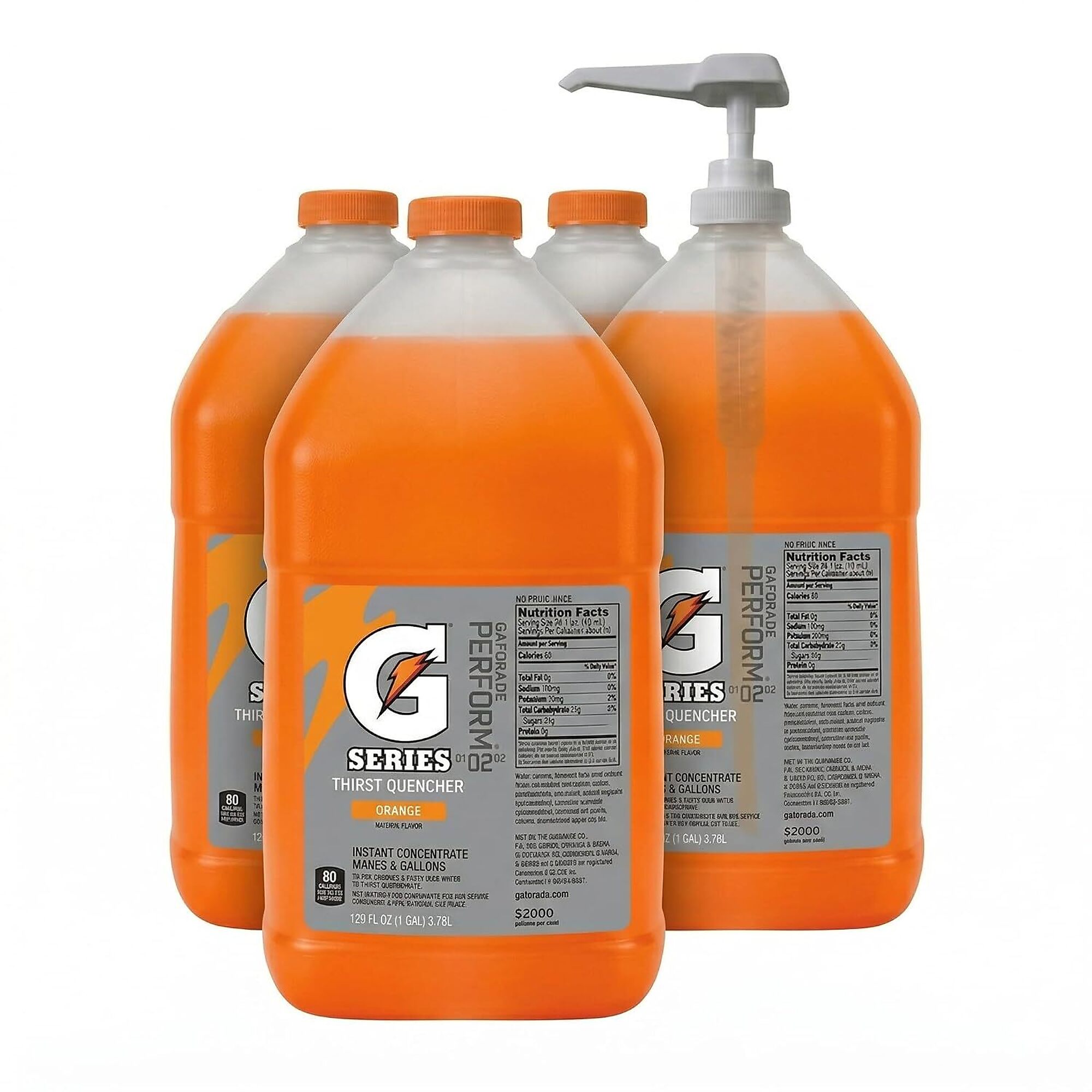 Gatorade Liquid Concentrate Thirst Quencher, Orange, 1 Gallon Bulk Syrup, Case of 4 with Dispenser Pump