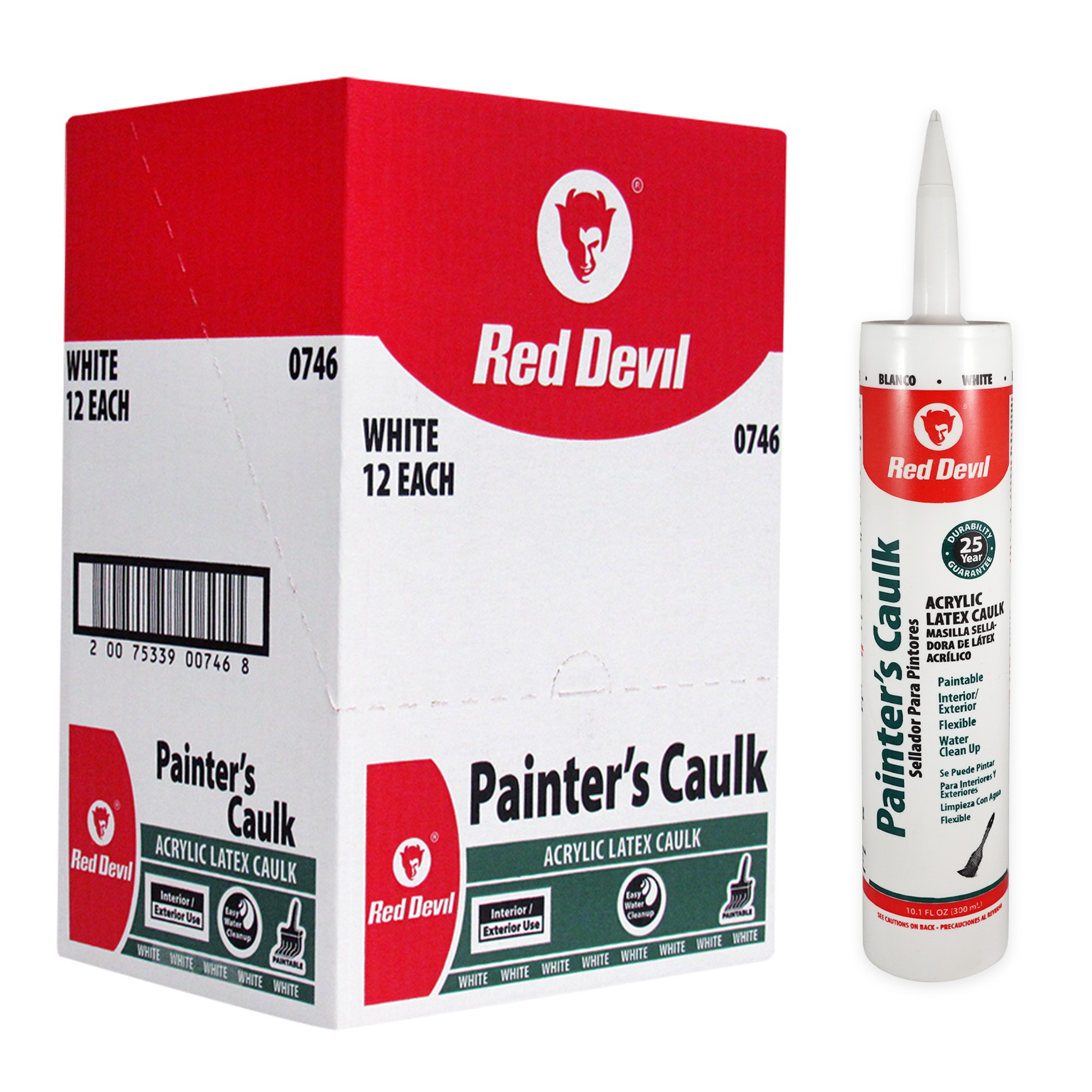 Red Devil, Painter’s Caulk, 10.1 oz, Paintable Acrylic Latex Caulk for Interior and Exterior Use, Water Cleanup, Ready to Paint in 2 Hours, Pack of 12, Model # 0746