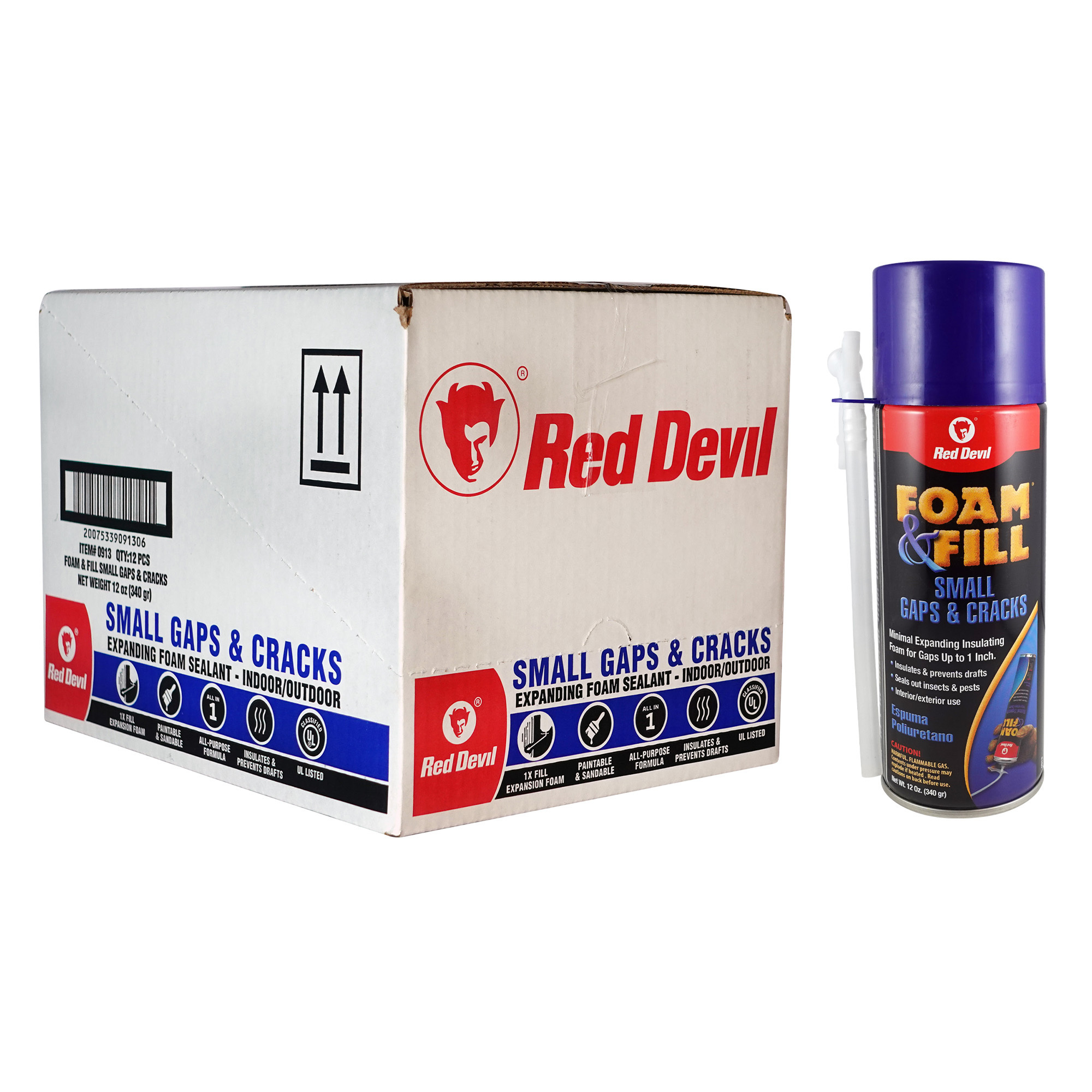 Red Devil, Foam & Fill Small Gaps & Cracks Expanding Polyurethane Sealant, 12 oz, Off-White, Case of 12, Model # 0913.