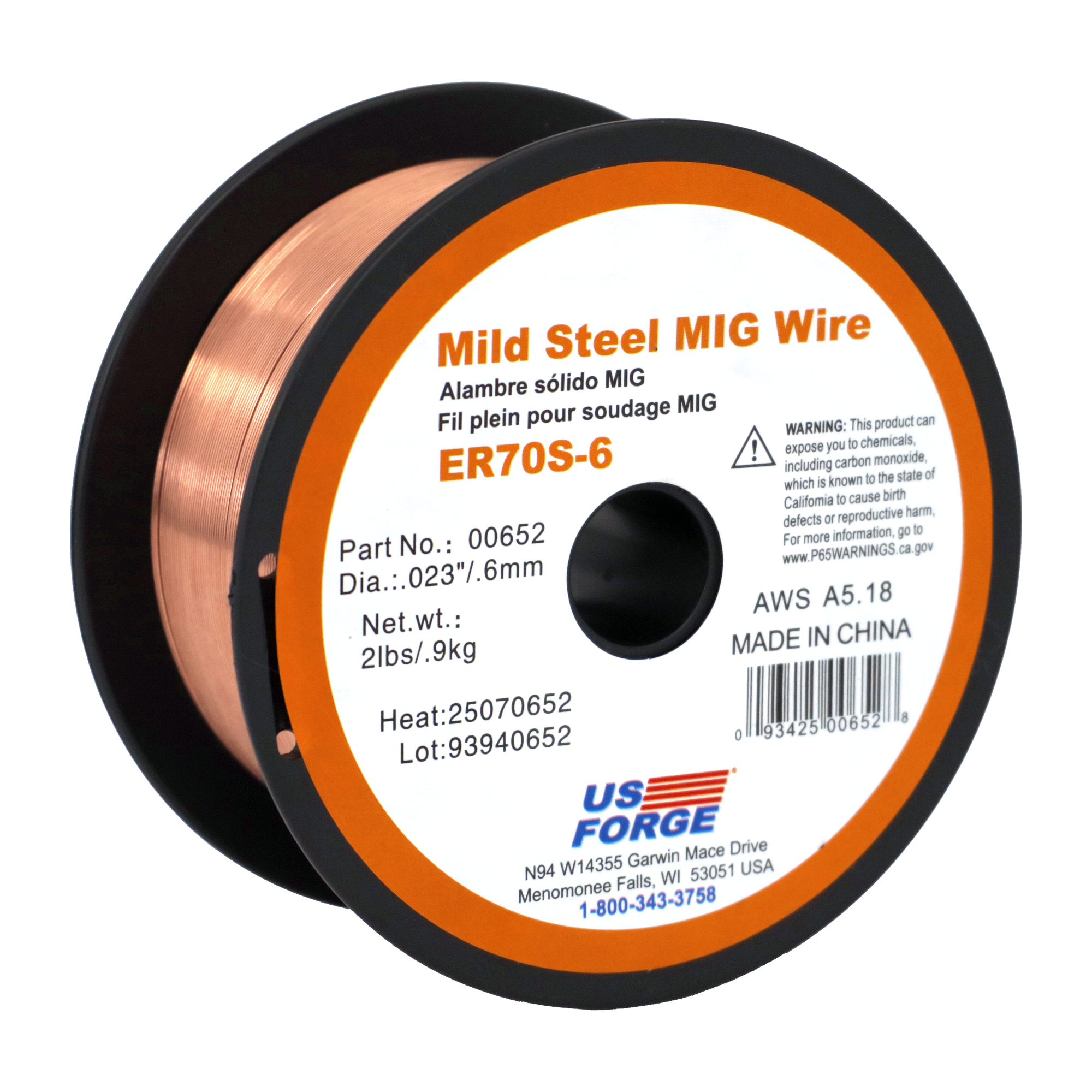 US Forge Solid Mild Steel MIG Wire — 0.023in., ER70S-6, 2 lbs., Model# 00652M