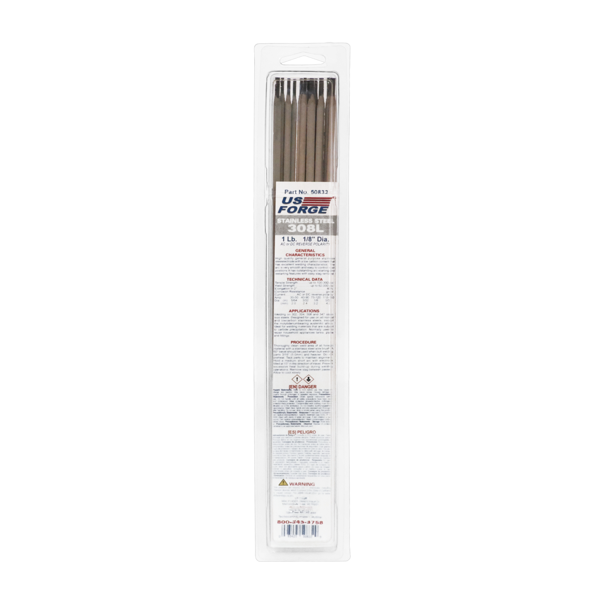 US Forge® 1/8" 308L Stainless Steel Welding Electrode - 1 lbs, Model# 50832