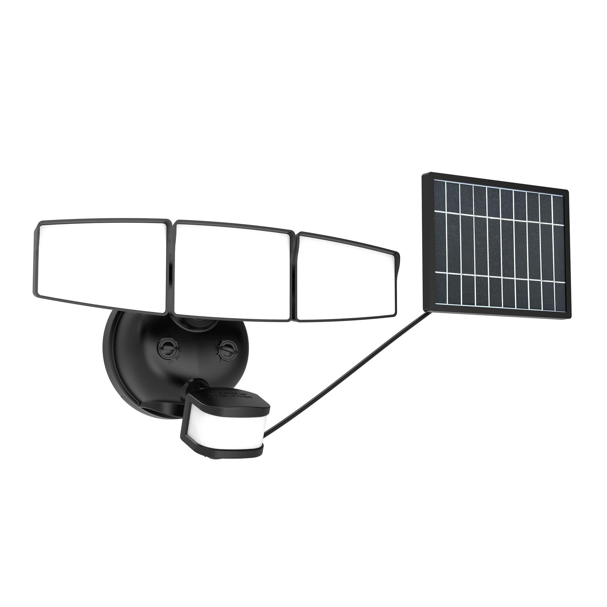 HALO:Next Gen Solar-Powered LED Security Floodlight, 3 Head w/ Motion Sensing, D2D, Adjustable Brightness-Black 2000 Lumens
