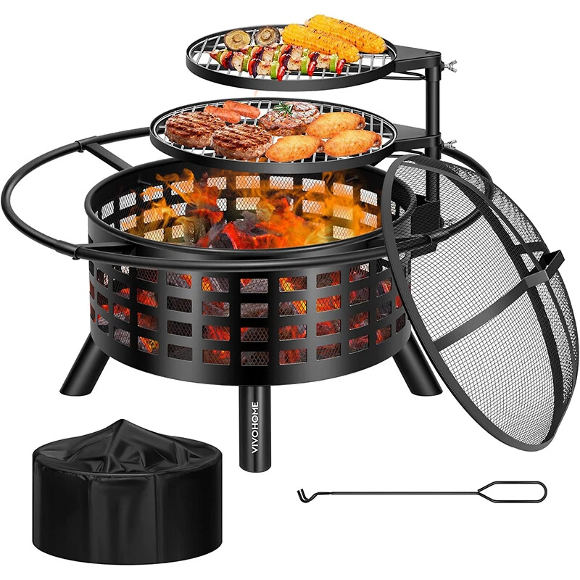 36-Inch Round Fire Pit with Cooking Grate and Spark Screen