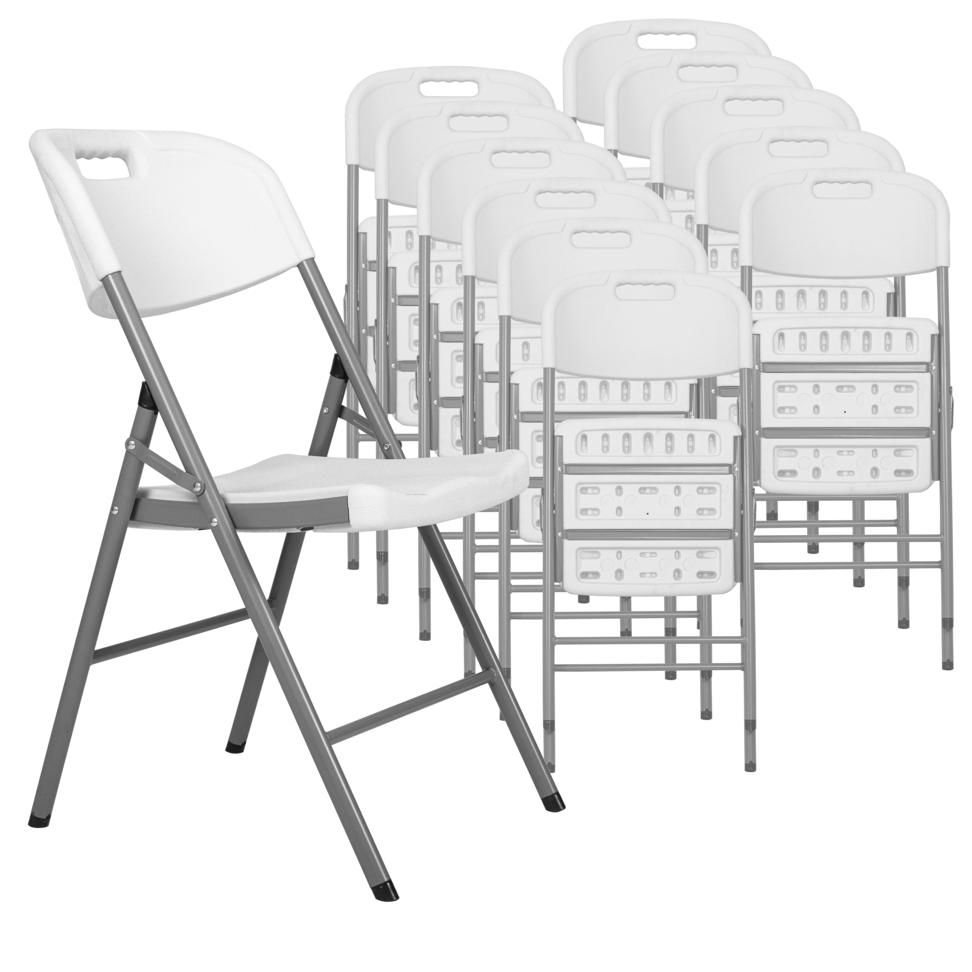 Regency Trestle Series Rectangular Blow Mold Folding Chairs, 12-Pk., Powder-Coated Steel Frame, Poly, White, Model# 4200WH12PK