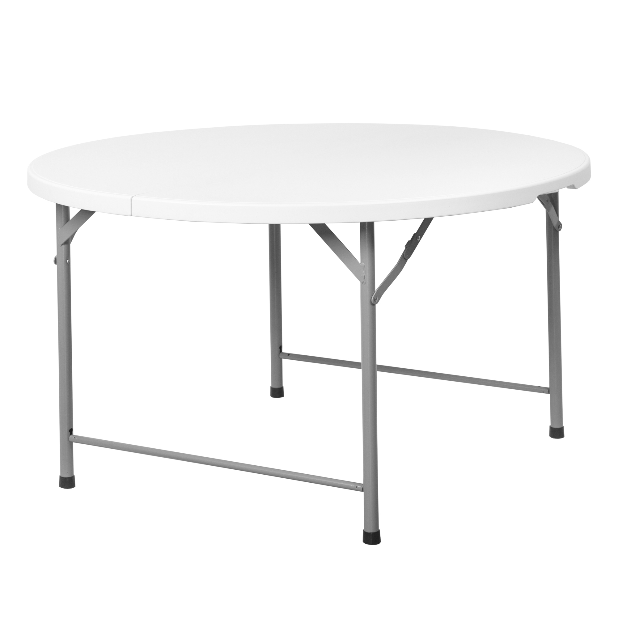 Regency Furniture Trestle Round Folding Table — 6ft., Blow Mold Plastic Top, Fold-in-Half with Handle, Heavy-Duty Steel Frame, White, Model# TBM72RNDWH