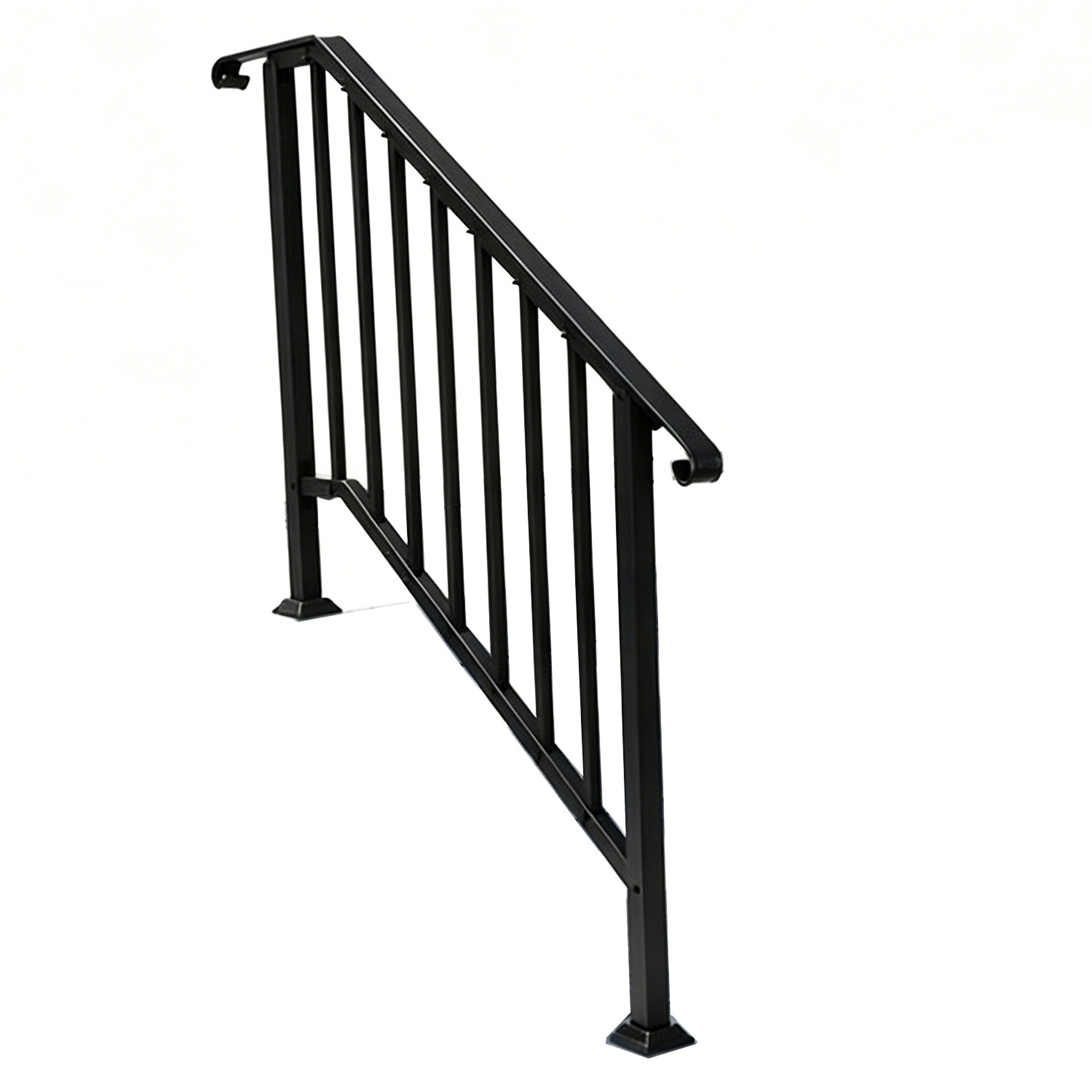 4 Step Outdoor Handrail with Curved Ends and Safety Balusters Exterior Stair Railing